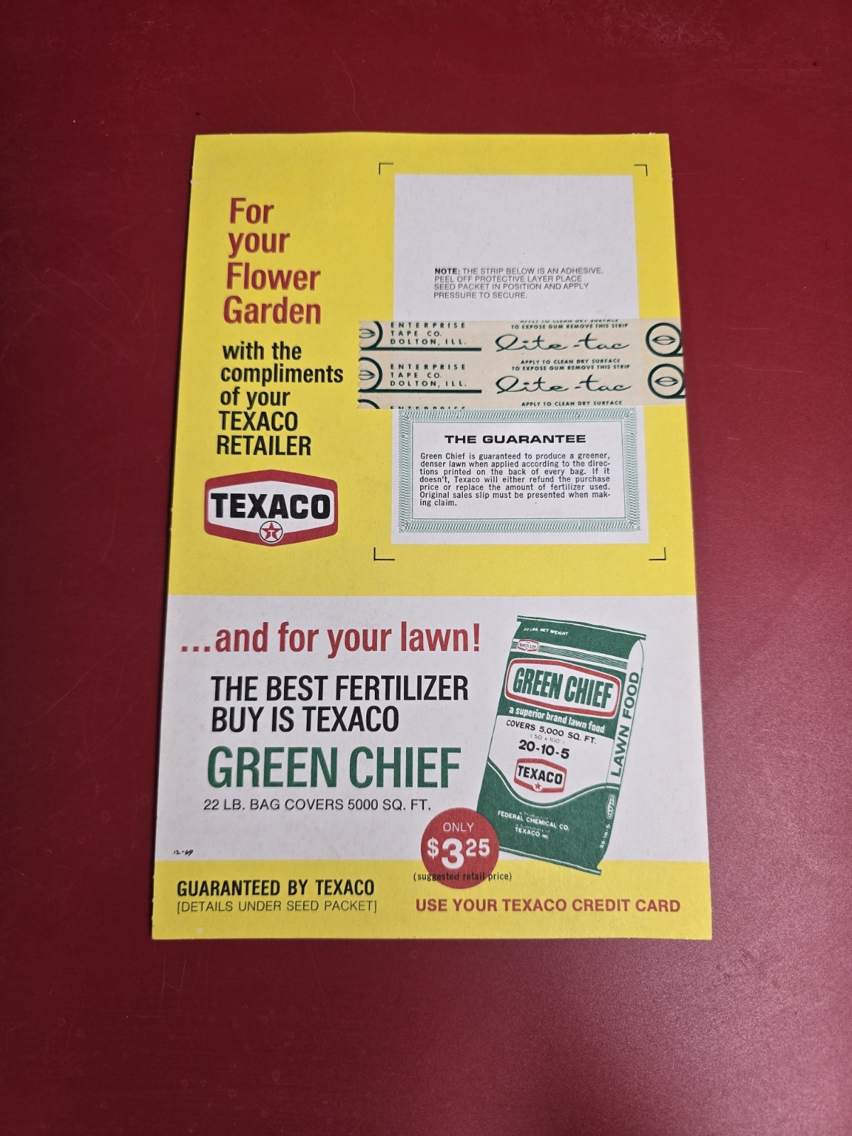 Texaco Green Chief Lawn Food Fertilizer Flower Garden Advertising Vintage 1969