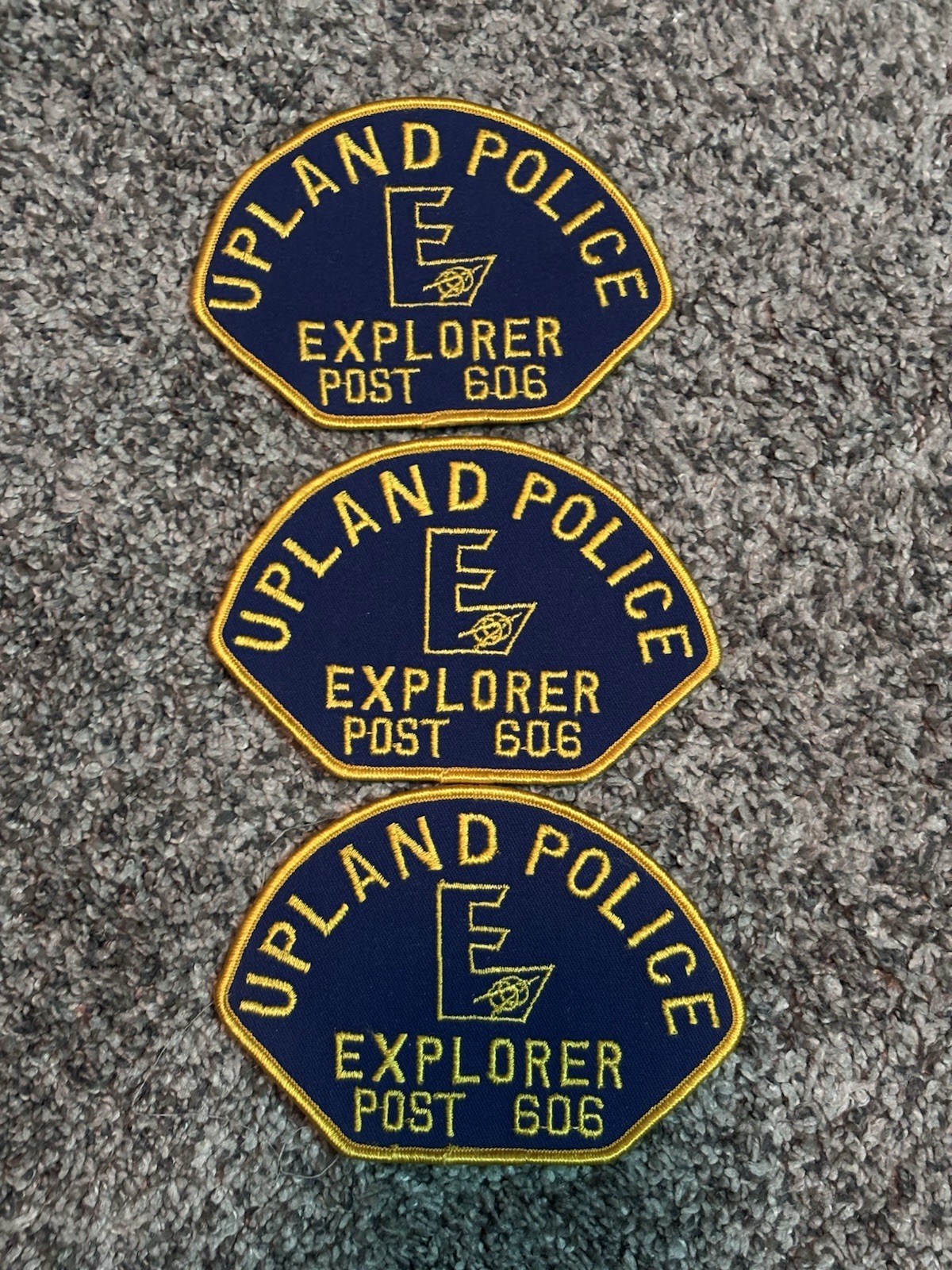 THREE CALIFORNIA UPLAND POLICE EXPLORER PATCHES POST #606 SAN BERNARDINO COUNTY