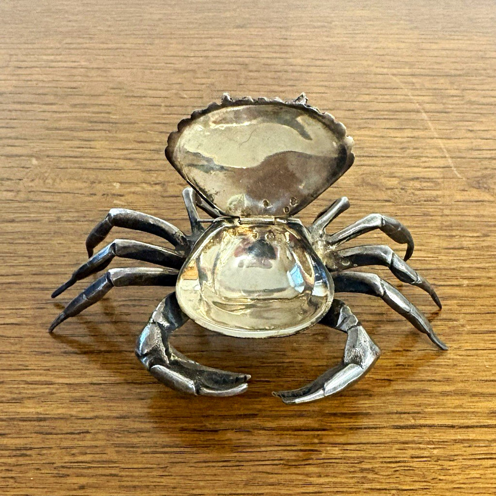 Vintage Spanish Silver Plated Figural Crab Hinged Trinket Box 192g Spain