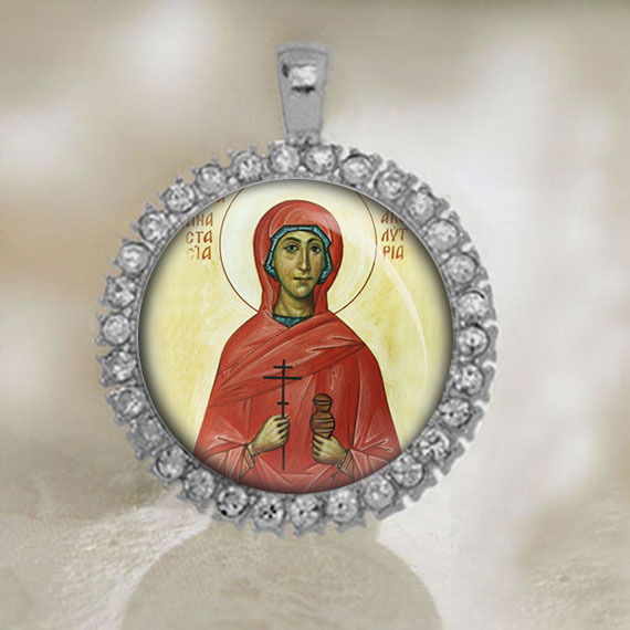 St Anastasia Pendant. Patron Christian Orthodox Silver Tone Medal