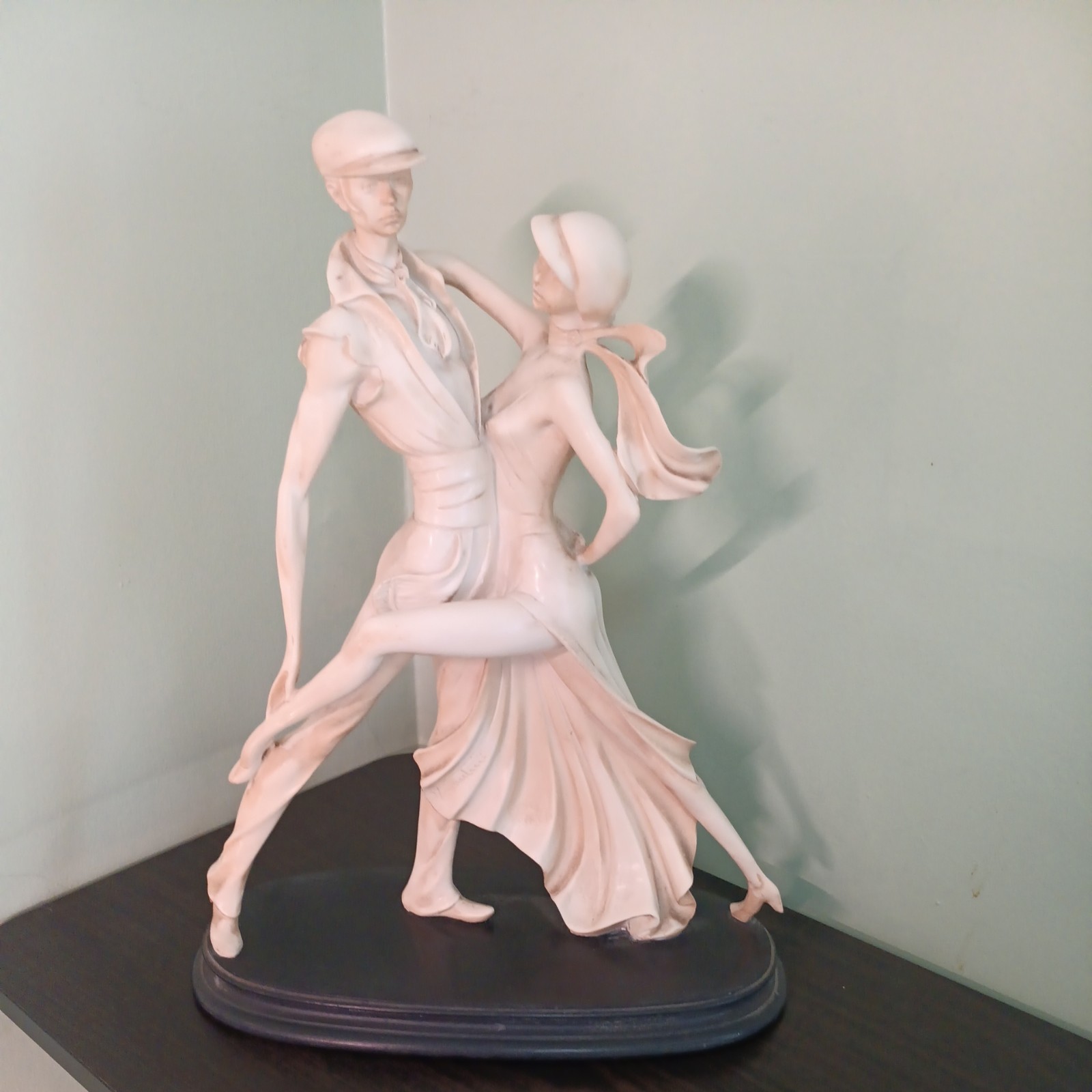Rare Vintage Santini Dancing Couple Sculpture Beige Resin Matte Signed Figurine 