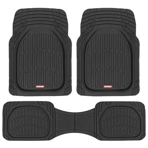Motor Trend FlexTough Floor Mats for Cars, Black Deep Dish All-Weather Car Mats,