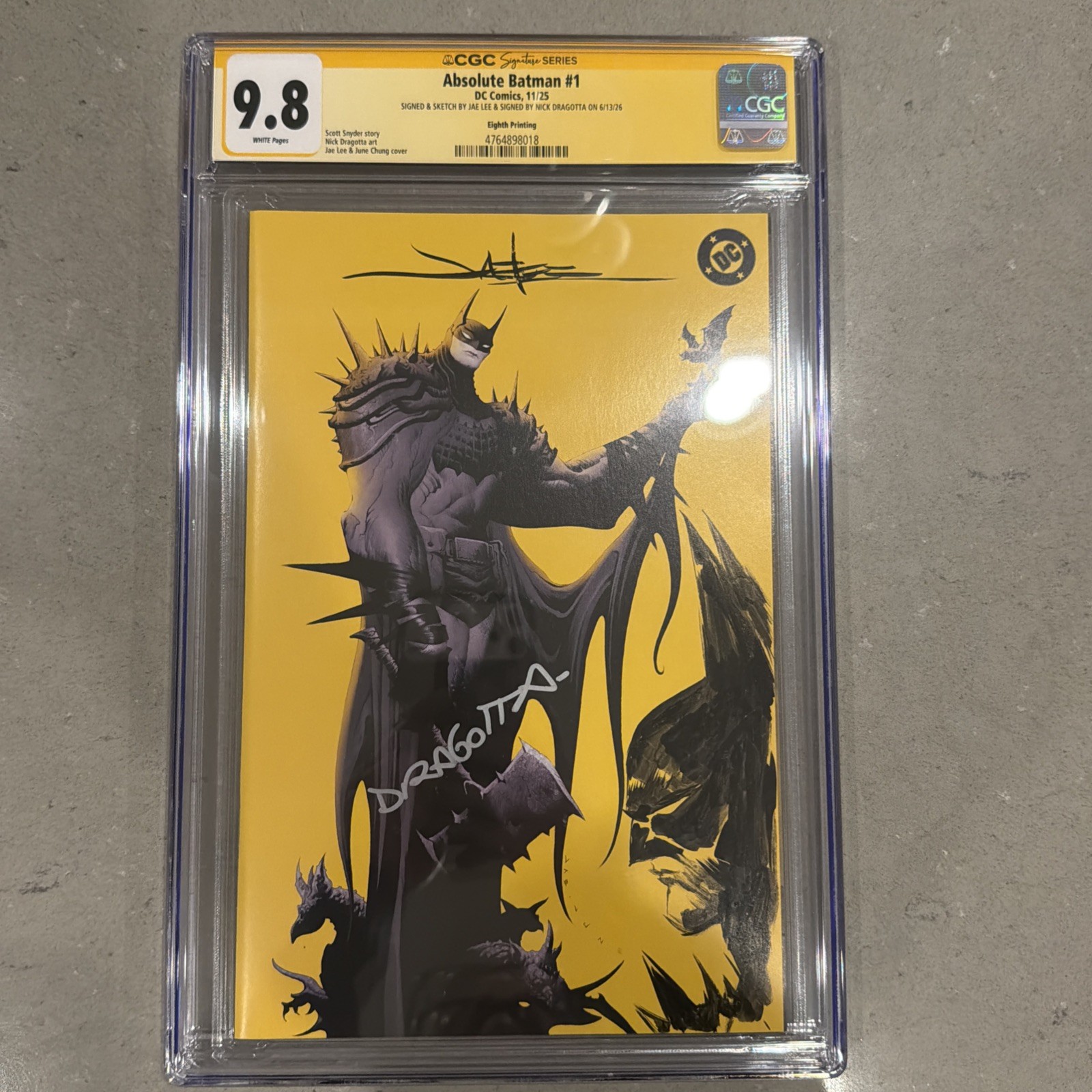 Absolute Batman #1 8th print CGC SS 9.8 SIGNED Remark Jae Lee & Nick Dragotta