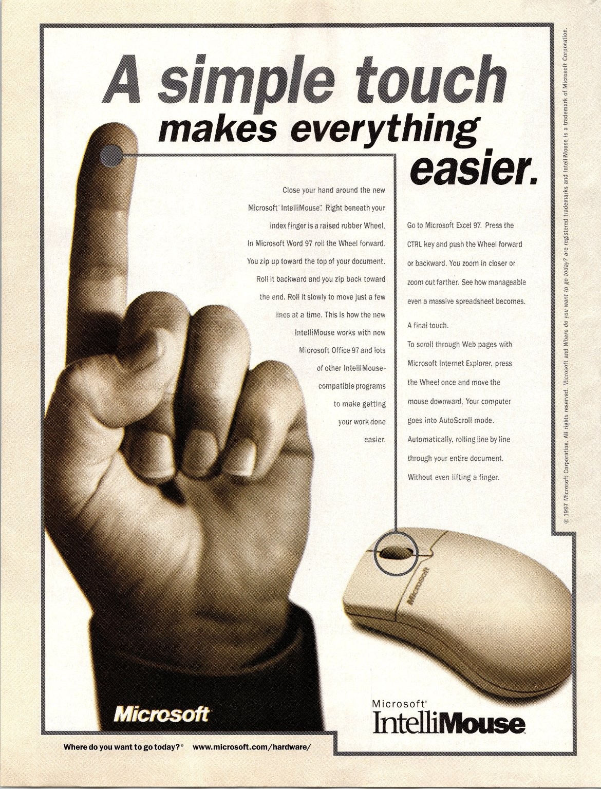 Microsoft IntelliMouse 1997 Vintage Magazine Ad Computer Mouse PC Office 97