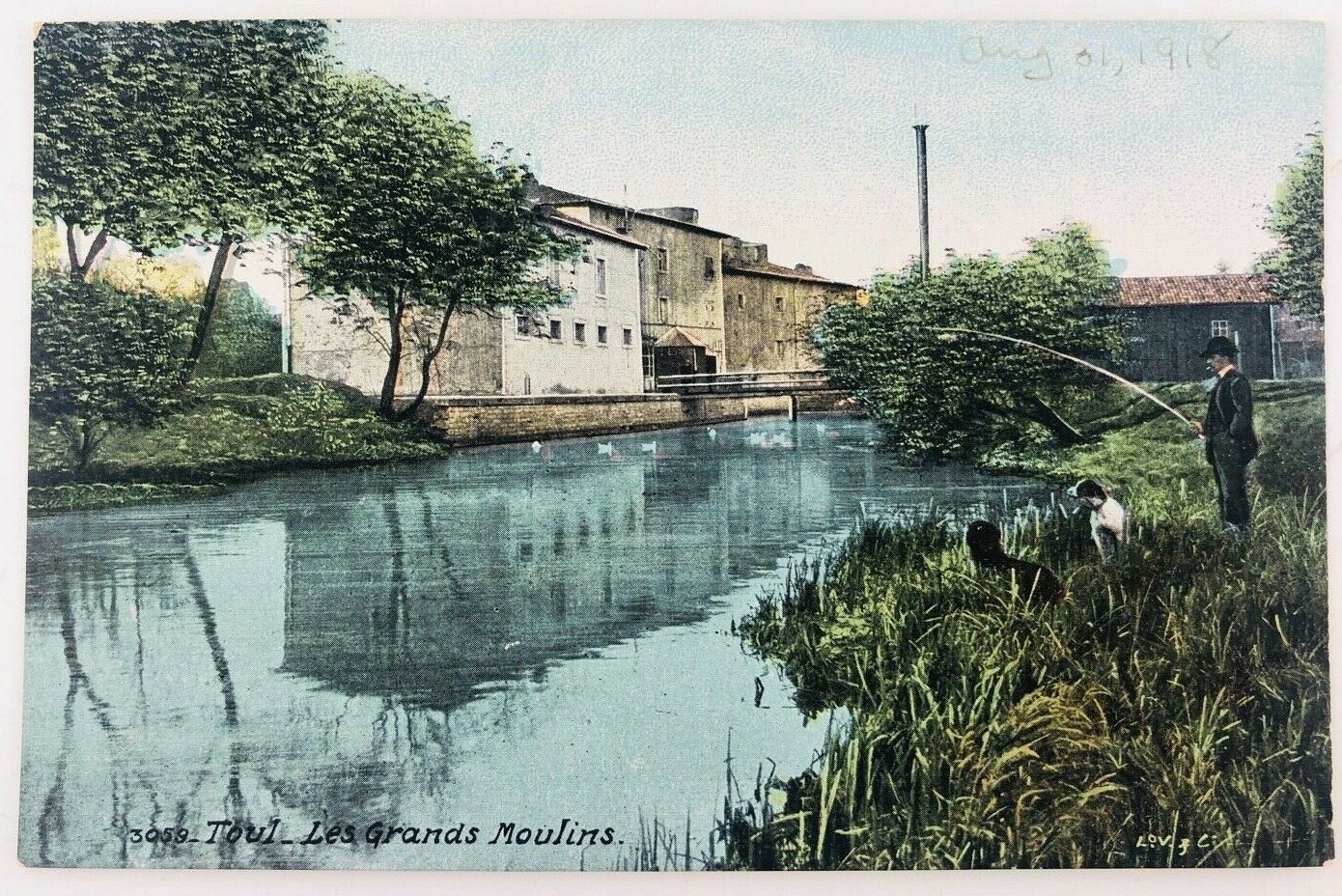 Vintage Toul France The Great Mills and River Bank Postcard 1918 
