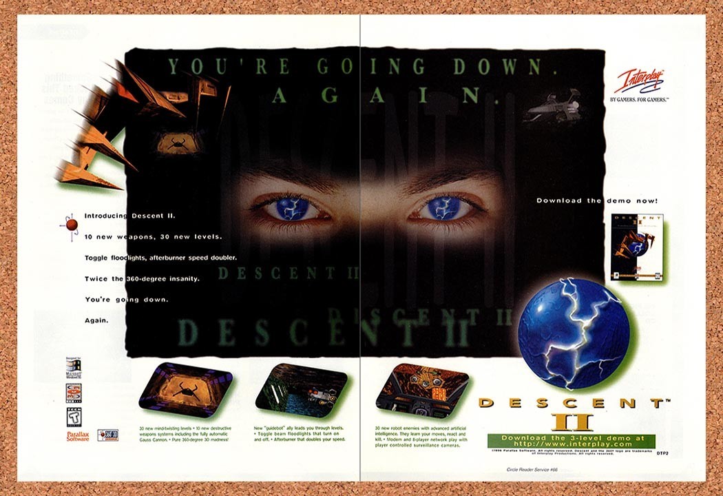 1996 Descent II PC Original Advertisement / Retro Promo v1