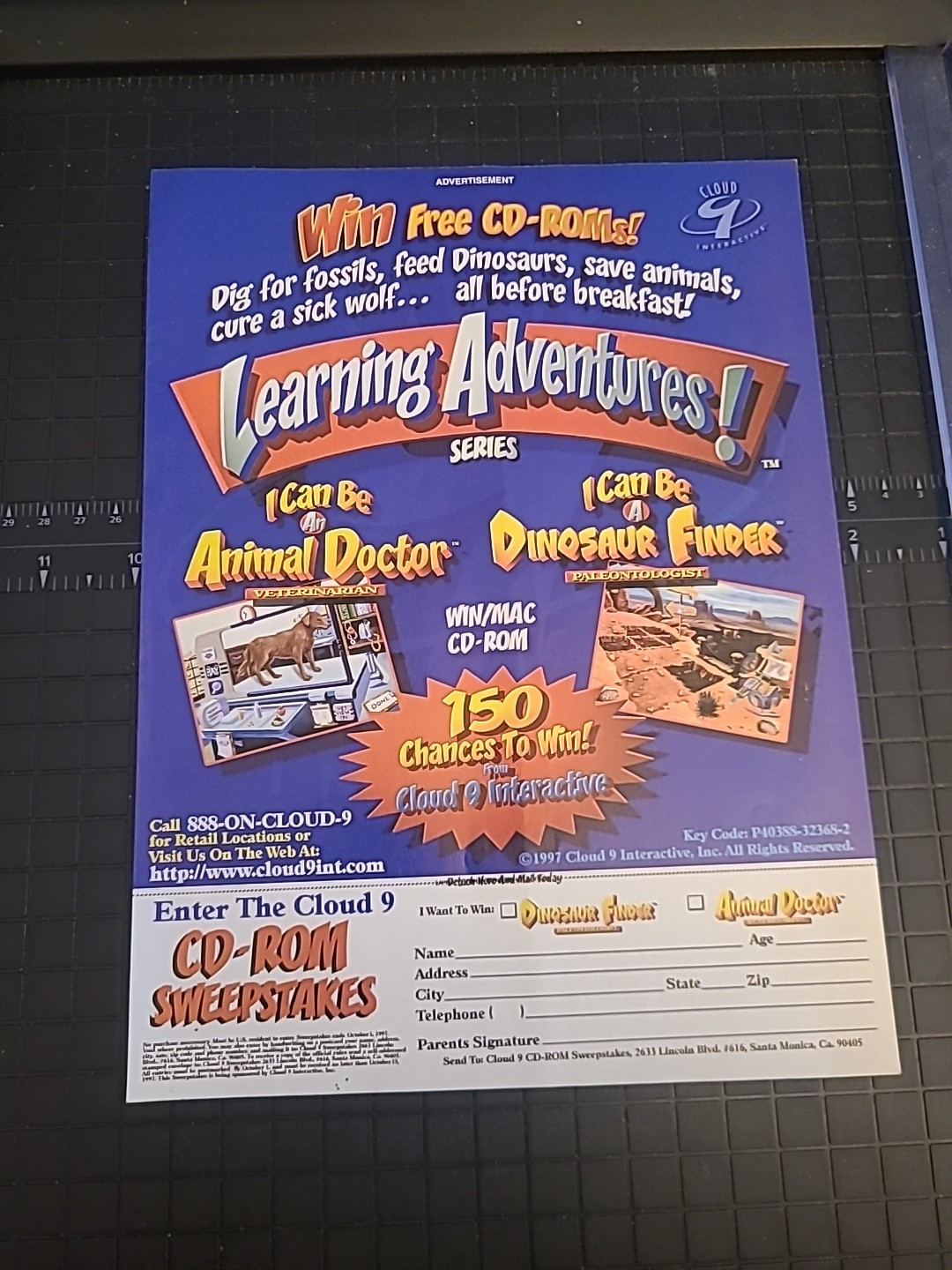 Cloud 9 CD Rom Sweepstakes Print Ad 1997 8x11 Great To Frame  Vintage  
