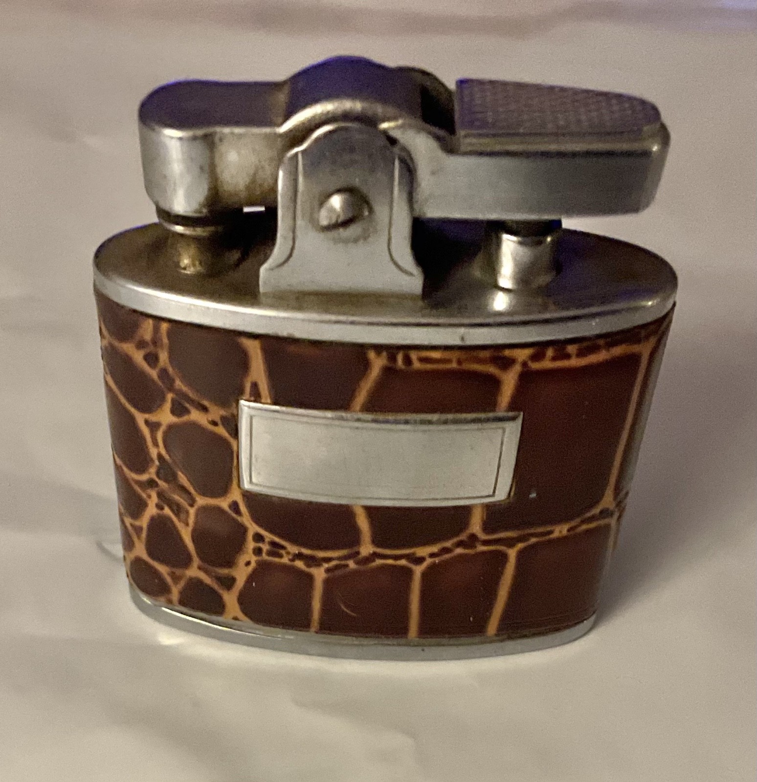 Vintage Corona Brown Leather Lighter 2” Tall Great.