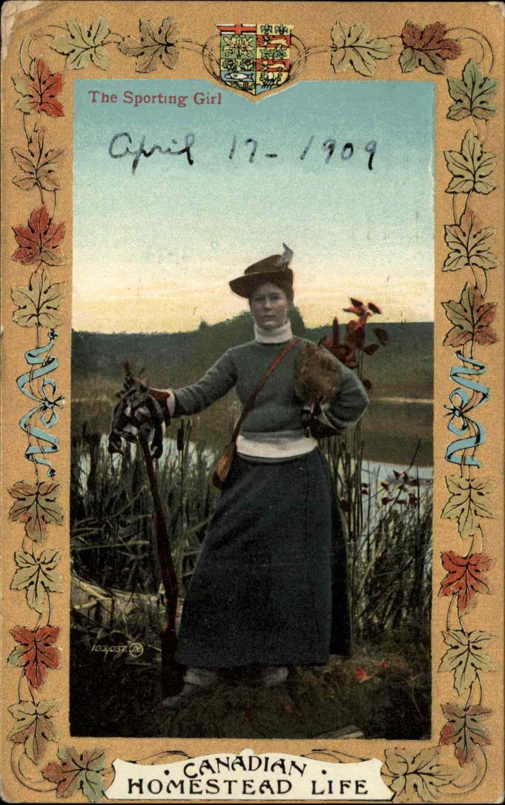 CANADA CANADIAN HOMESTEAD LIFE Woman Hunter w Rifle Gun Antique PC