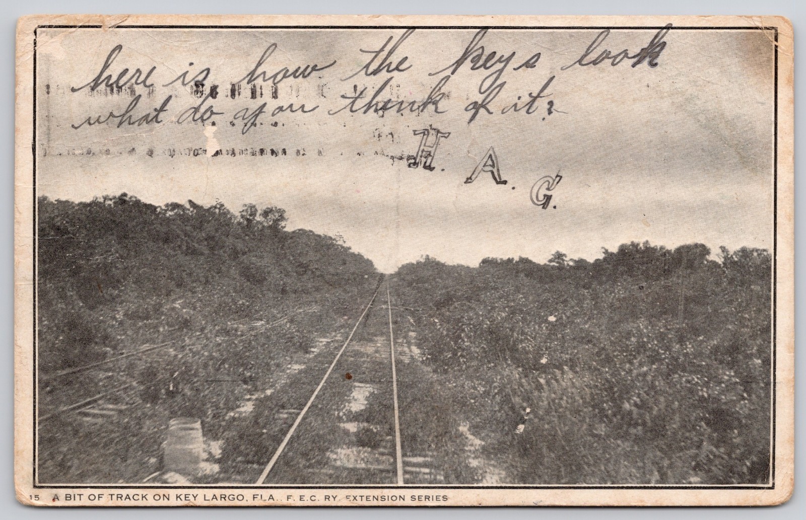 Key Largo Florida FL FEC RR Bit of Track Overseas Railway Postcard c1907