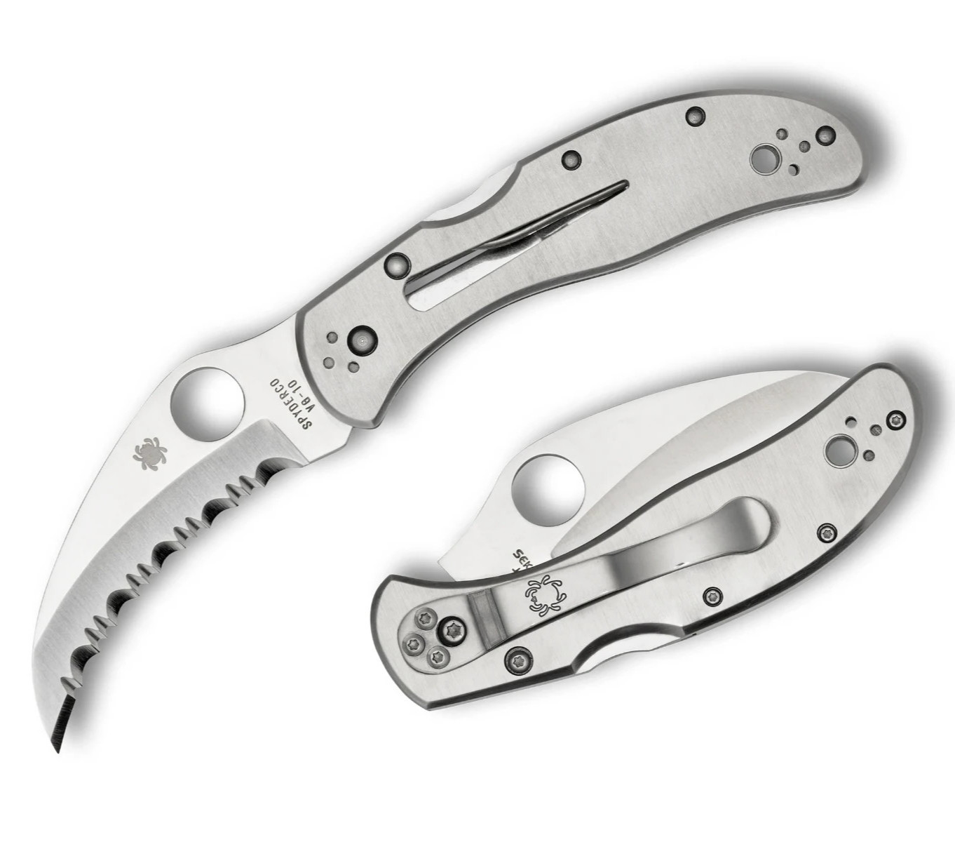 Spyderco Harpy VG-10 Satin Serrated Hawkbill Blade Stainless Steel Handles C08S