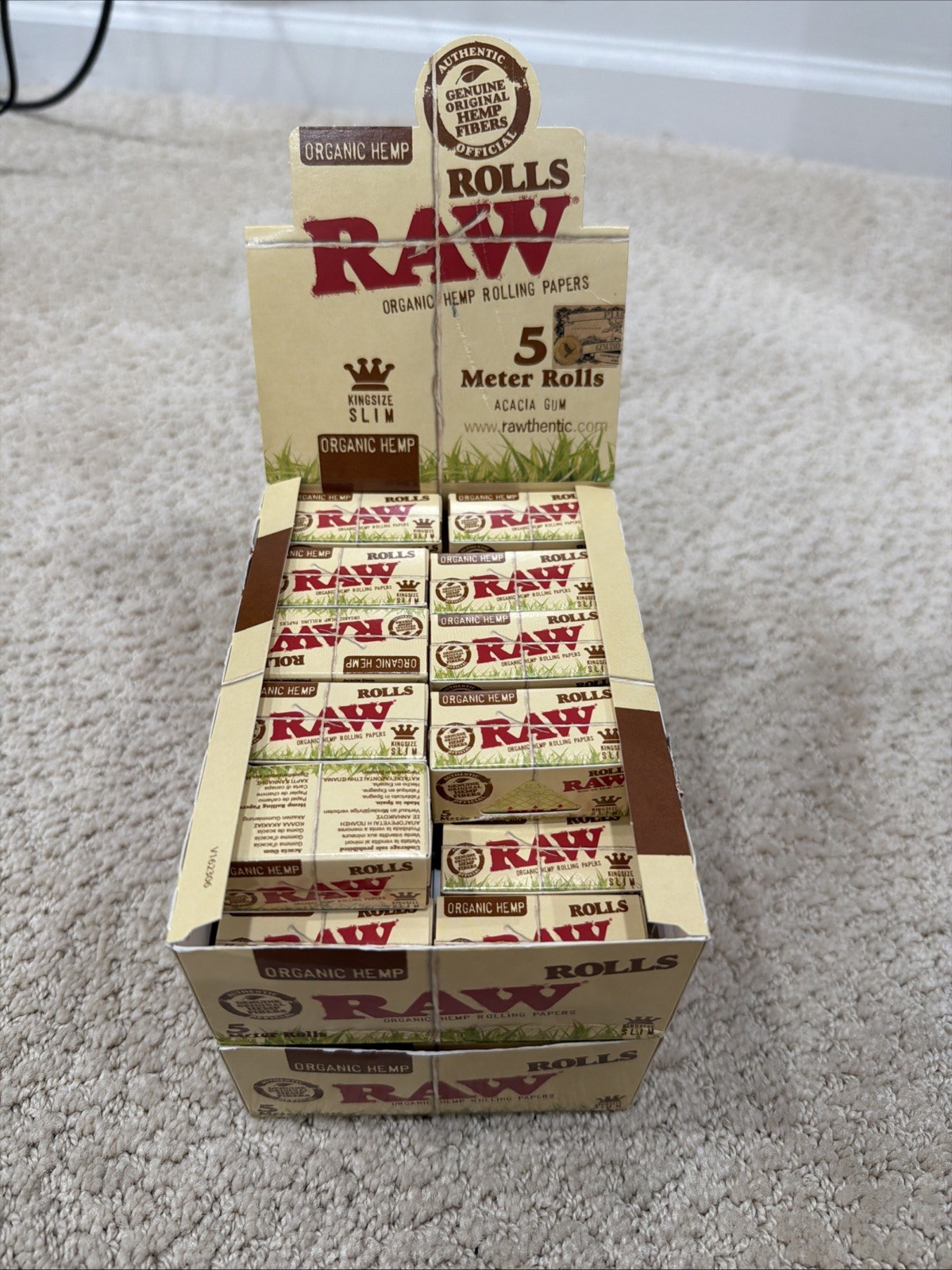New RAW Rolling Papers KING SIZE SLIM ROLLS - 5 meters - 24 per box -Sealed Box