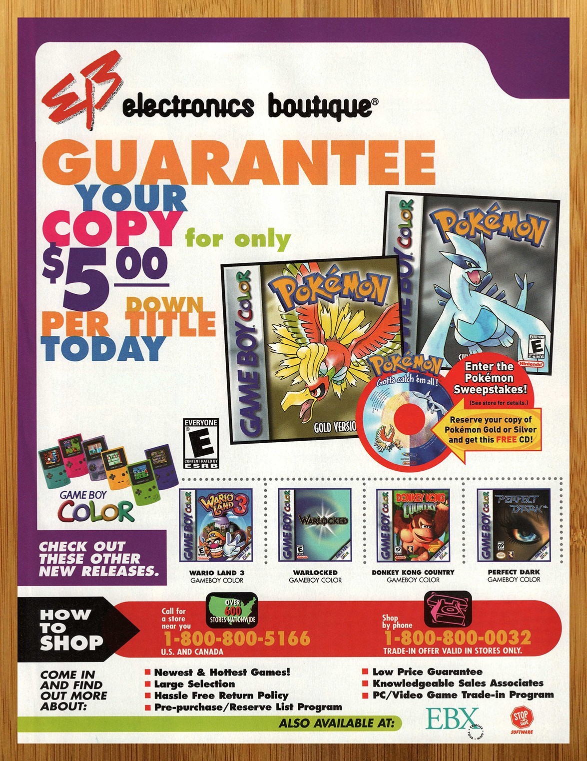 2000 Pokemon Gold Silver EB Game Boy Color GBC Print Ad/Poster Retro Promo Art