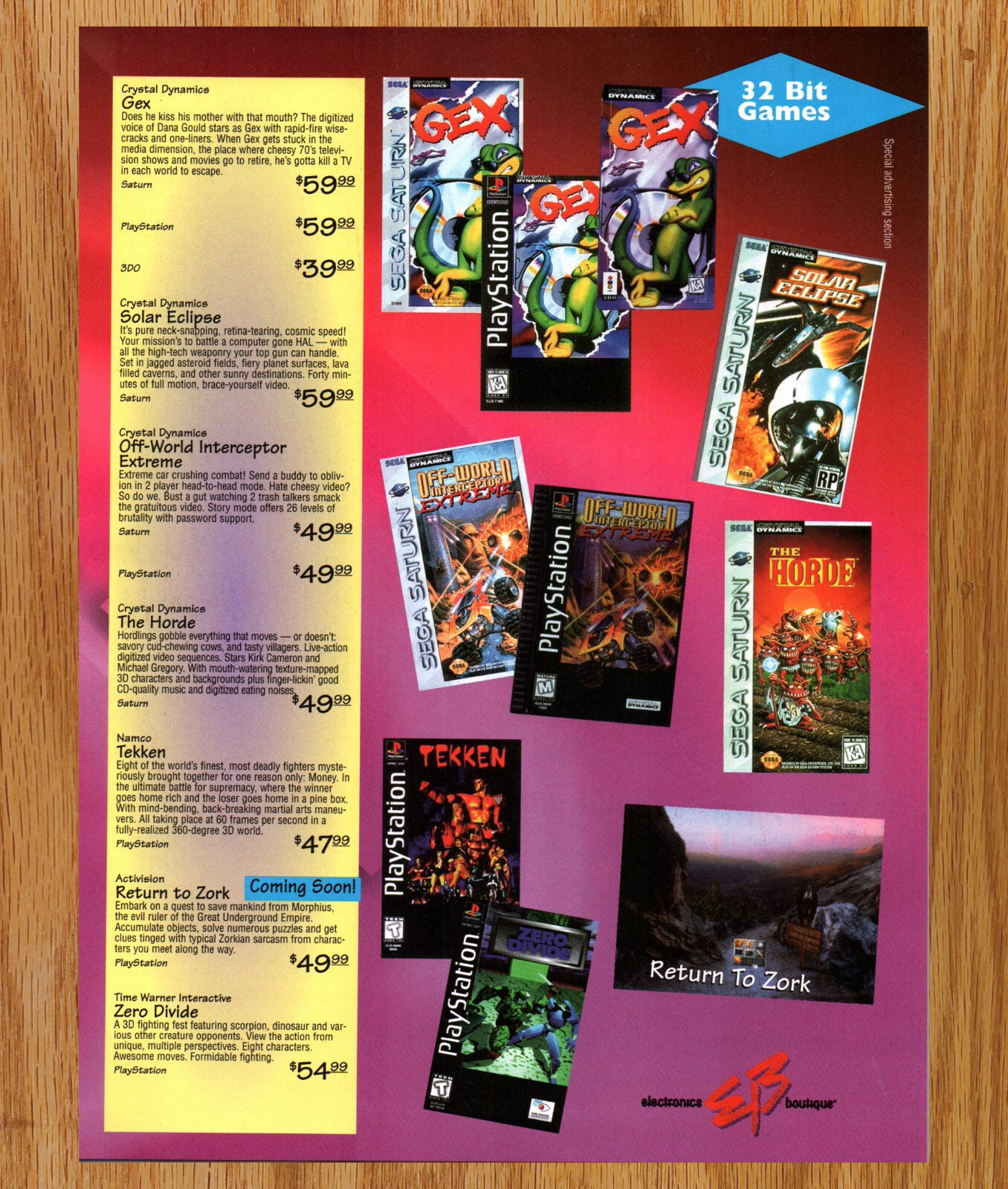 GEX Horde Tekken Zero Divide Zork - Video Game Print Ads Poster Promo EB 1996