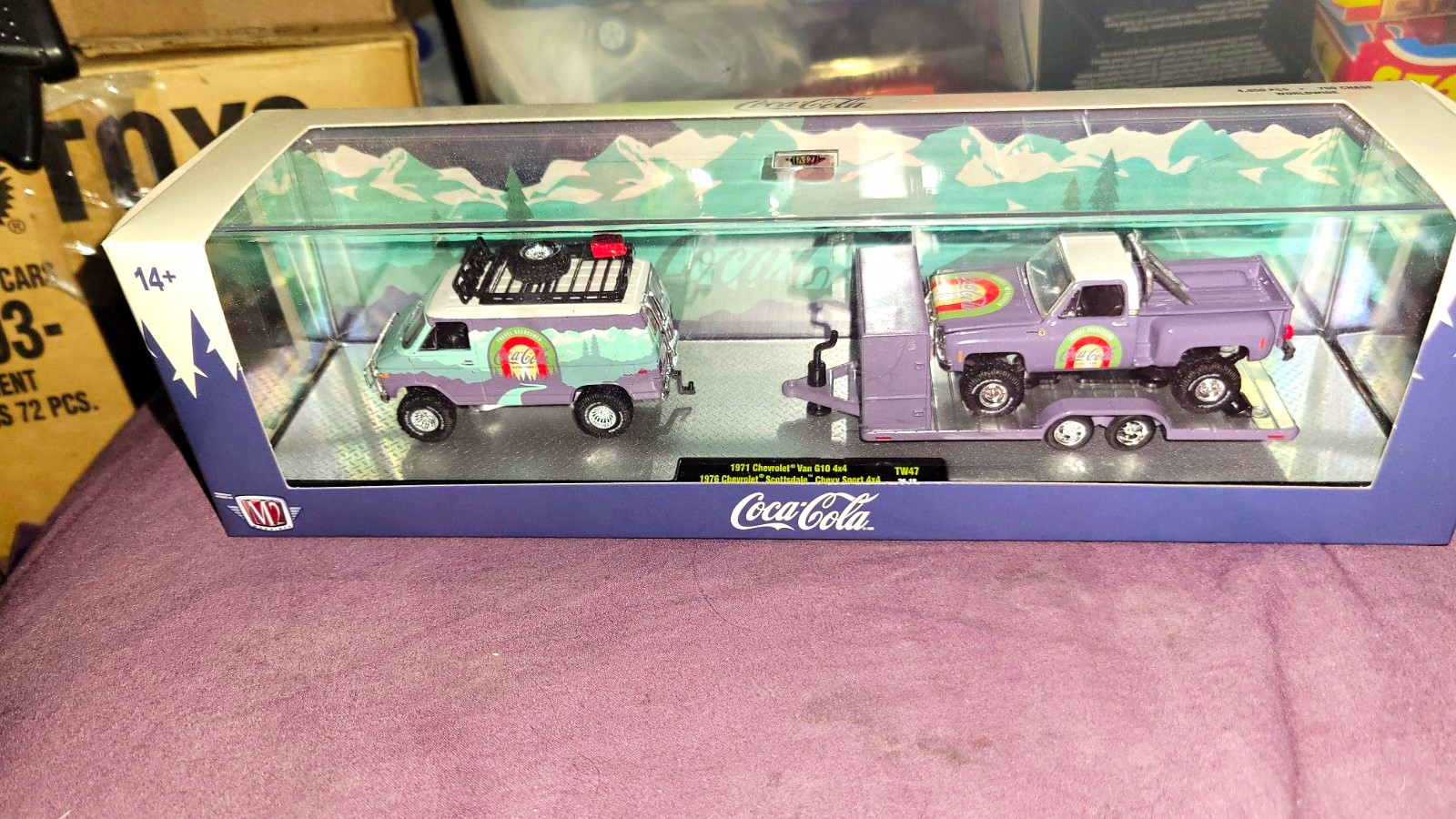 Coca-Cola 1971 Diecast Truck & Van Set w/ Trailer Purple/Gray Soda Theme