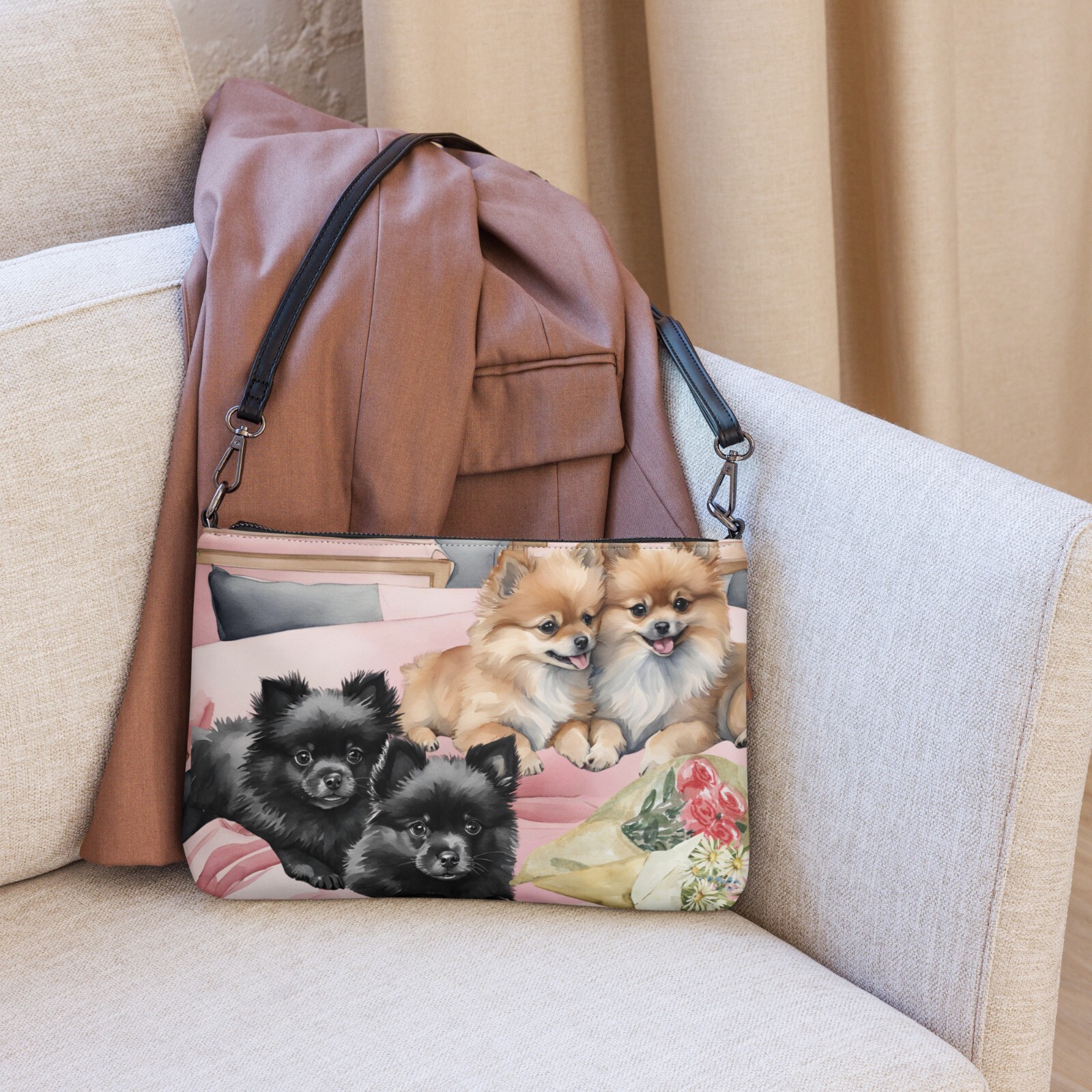 Pomeranian Puppy Dog Ladies Crossbody  Purse Clutch NWT FS