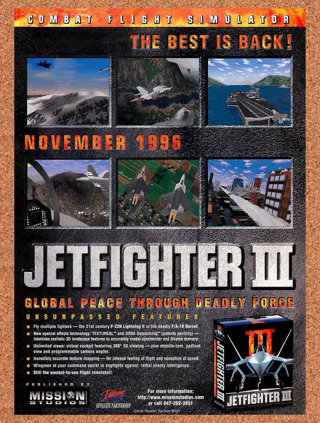 1996 Jetfighter III PC Original Advertisement / Retro Promo v2