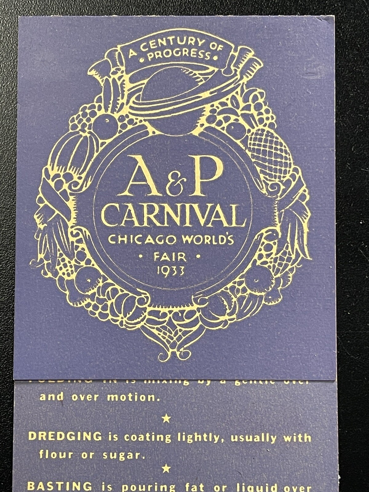 A&P Carnival 1933 Chicagos Worlds Fair Trade Card Promotional Cooking Recipes