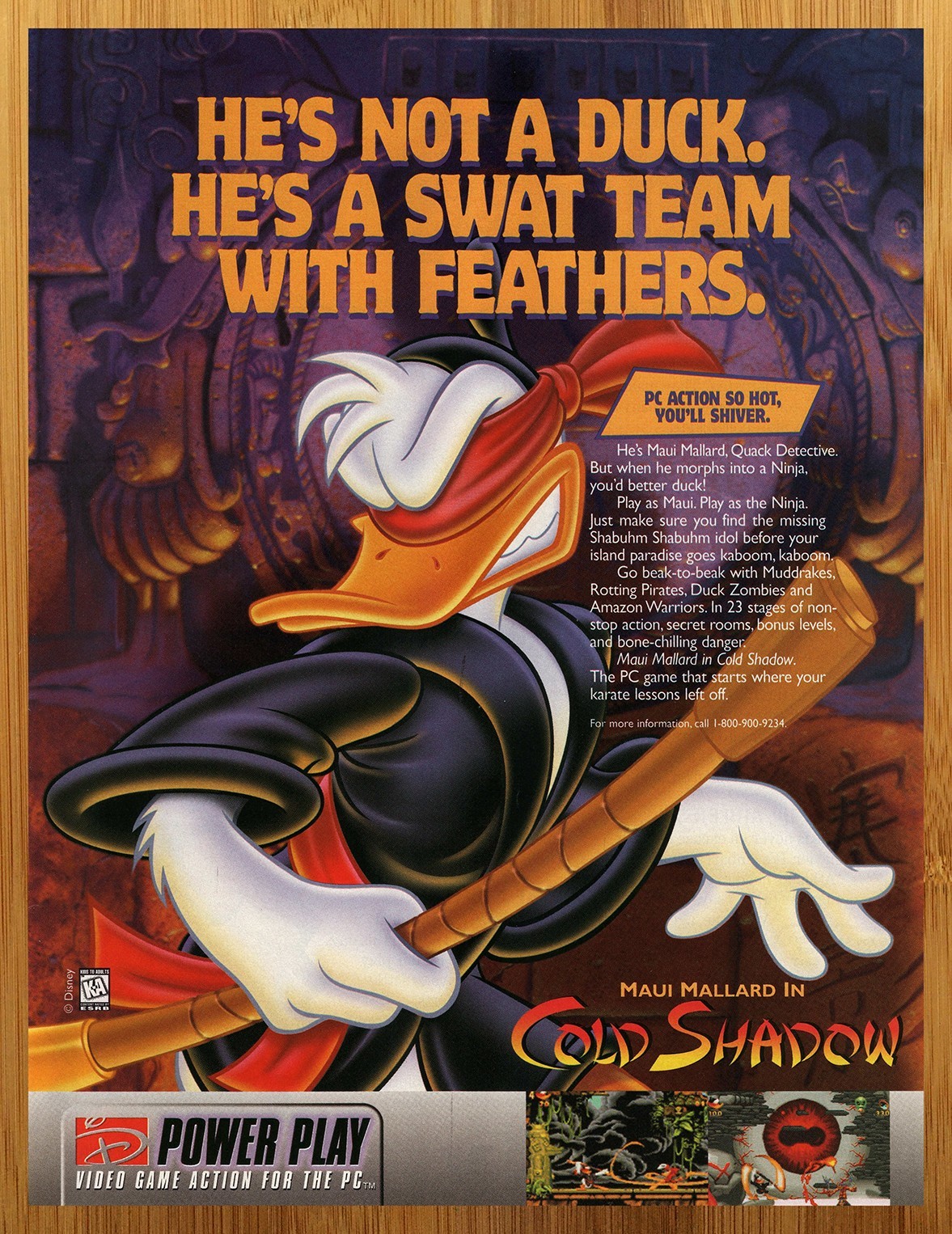 1997 Maui Mallard Cold Shadow PC Print Ad/Poster Disney Computer Video Game Art