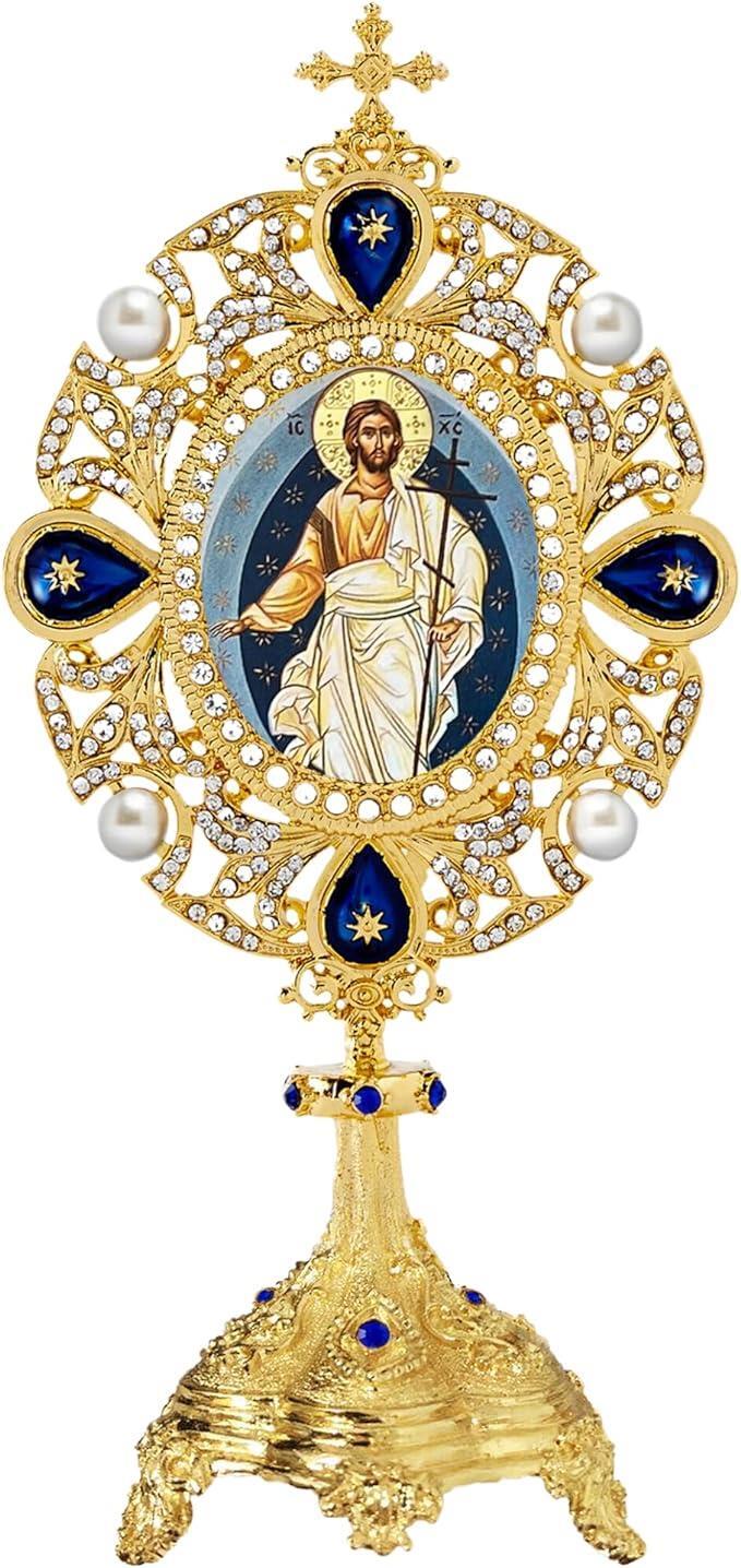 The Resurrection of Christ Icon in Ornate Footed Frame for Altar or Shrine 7 In