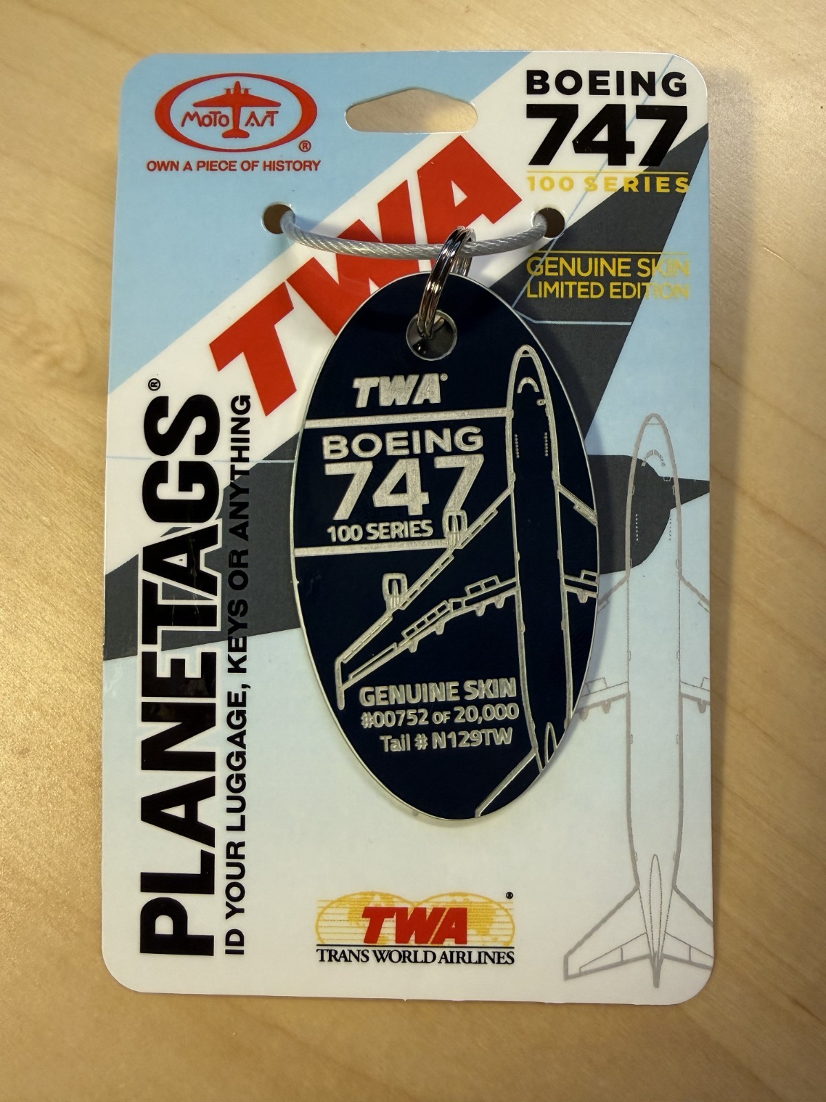 Motoart Planetags TWA Boeing 747-100 N129TW Blue 752/20000 Genuine Aviation Skin