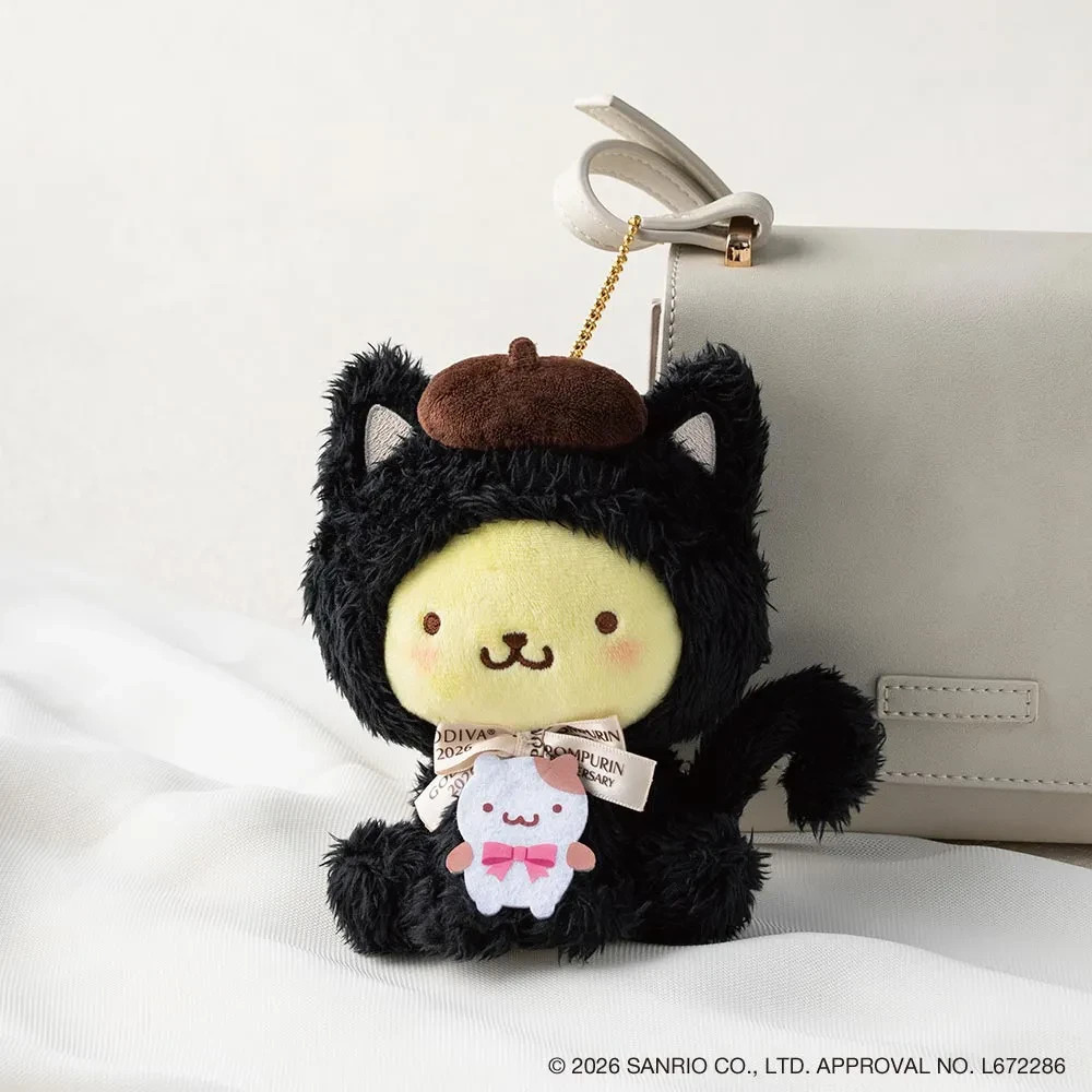 GODIVA x Sanrio Pompompurin Black Cat Plush Charm Keychain Japan 2026