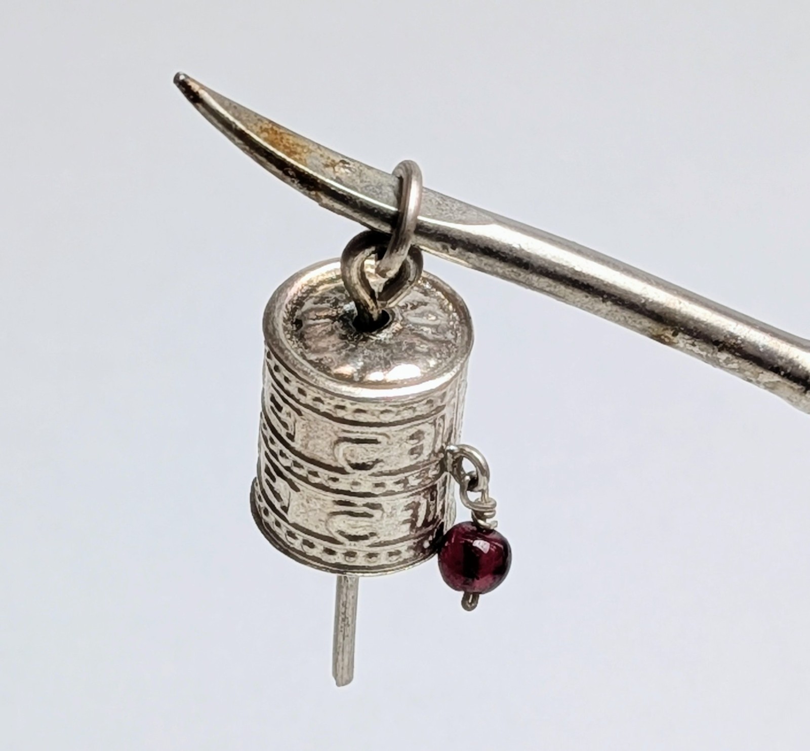 Buddhist Prayer Wheel Pendant Nepal Tibet Silver Charm Om Mani Padme Hum VTG