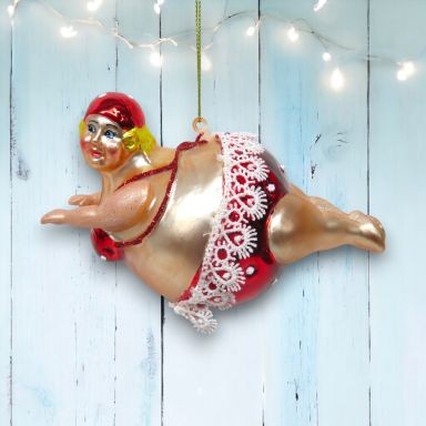 Plump Lady Swimmer Ornaments Set Of 2 Nautical Christmas Decor *SHIPS WITHIN 10