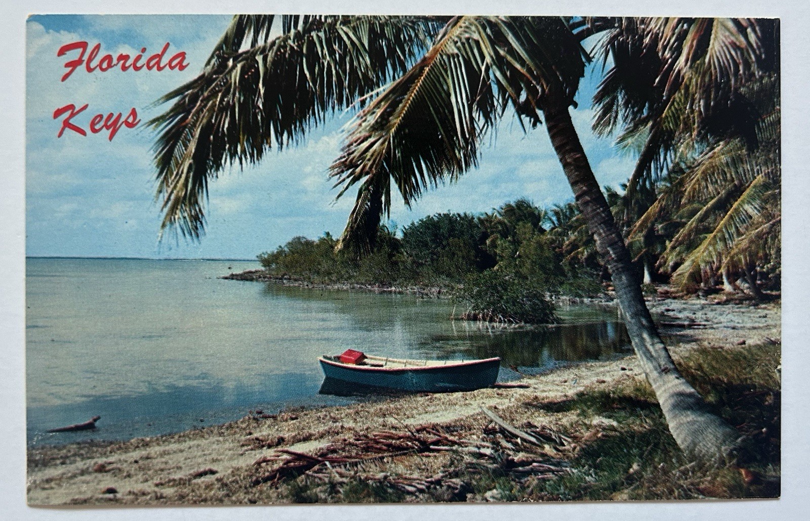 Florida Keys Tropical Beach Boat Palm Trees Scenic Postcard B1