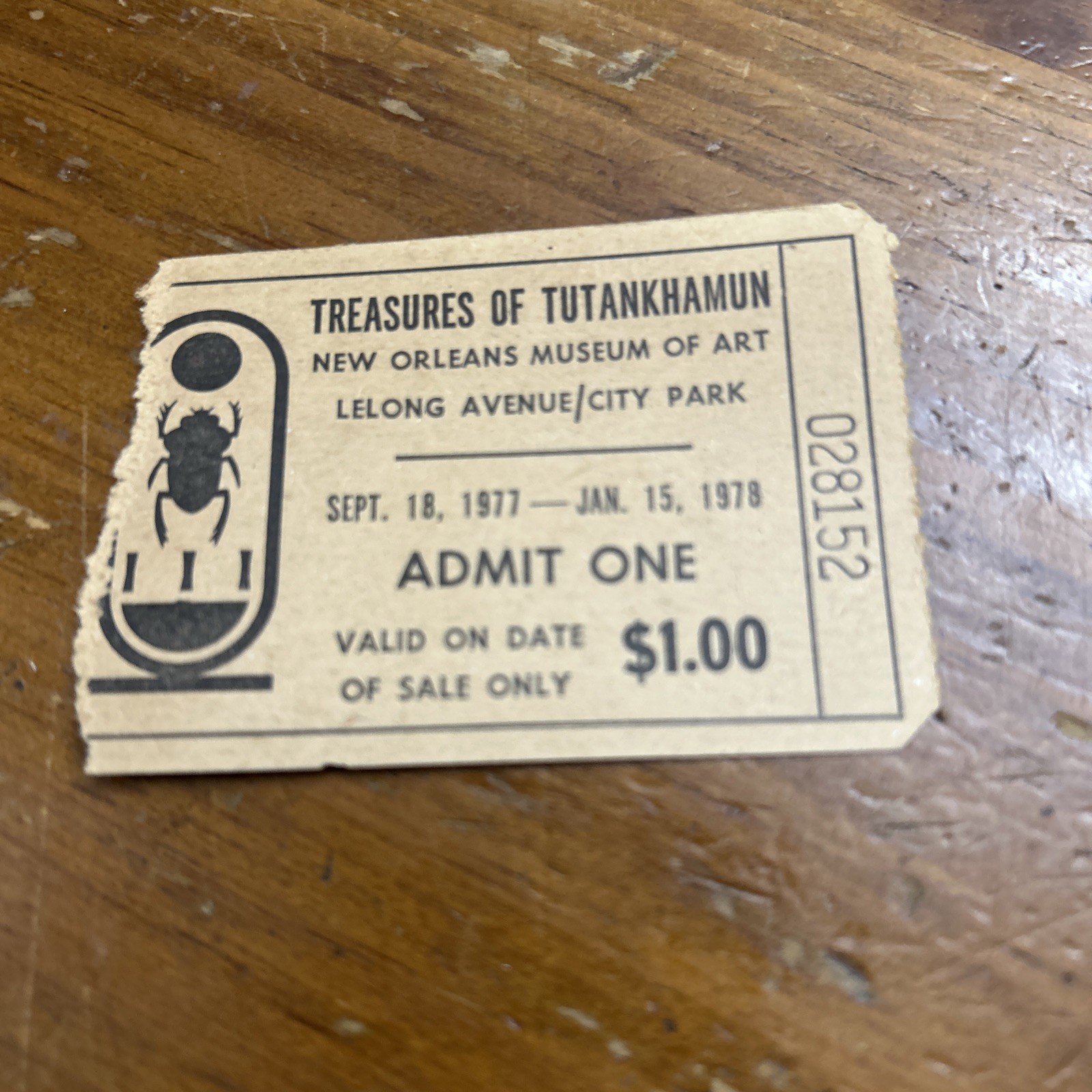 1978 Treasures of Tutankhamun Ticket NOMA New Orleans Museum Of Art King Tut