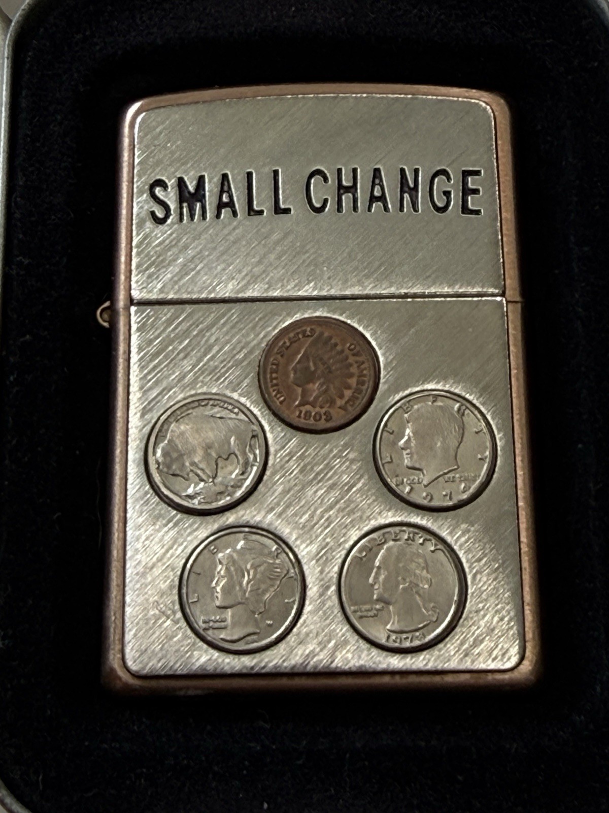 ZIPPO 2003 SMALL CHANGE COPPER  LIGHTER SEALED IN BOX H439
