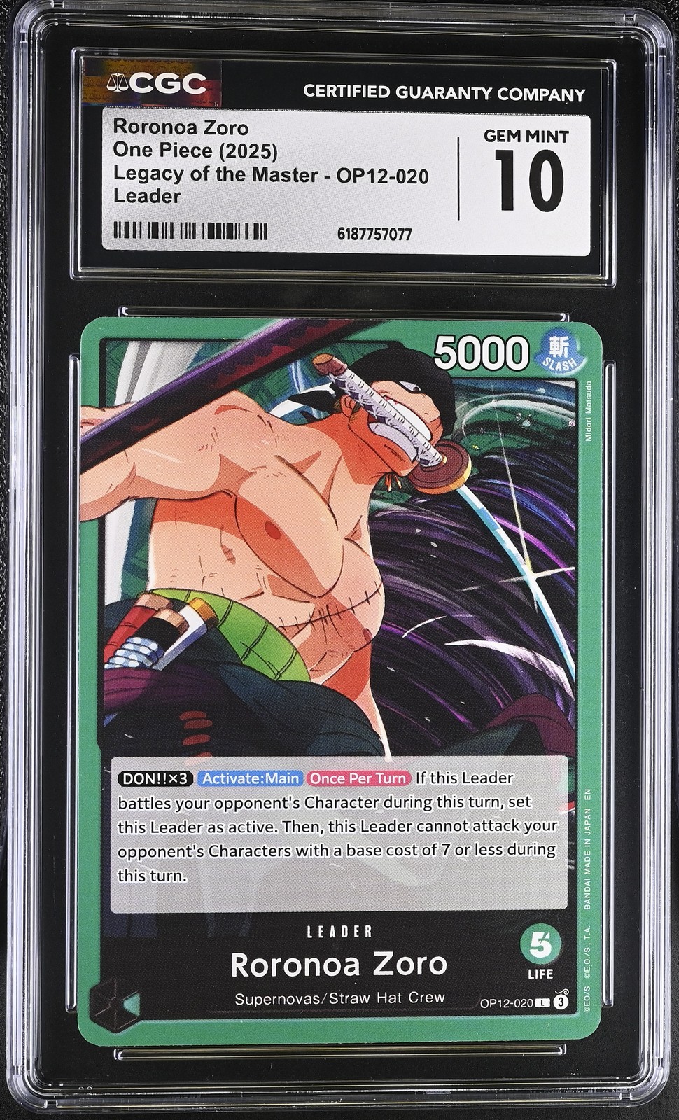 2025 Legacy of the Master #OP12-020 Roronoa Zoro CGC 10