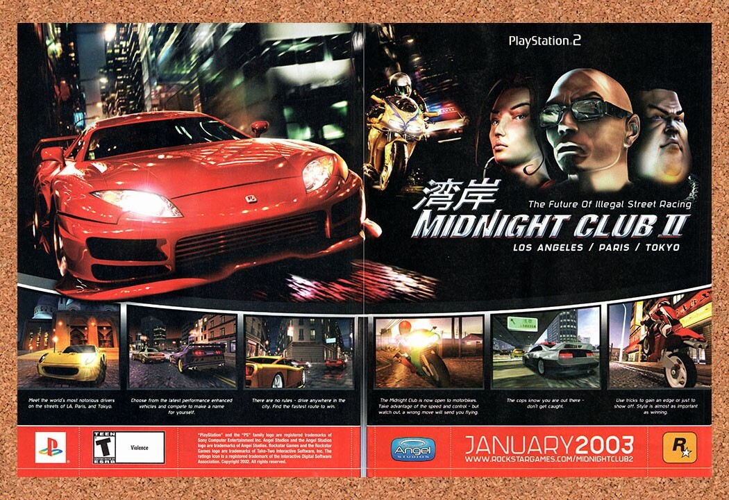 2003 Midnight Club II PS2 Original Advertisement / Retro Promo v2