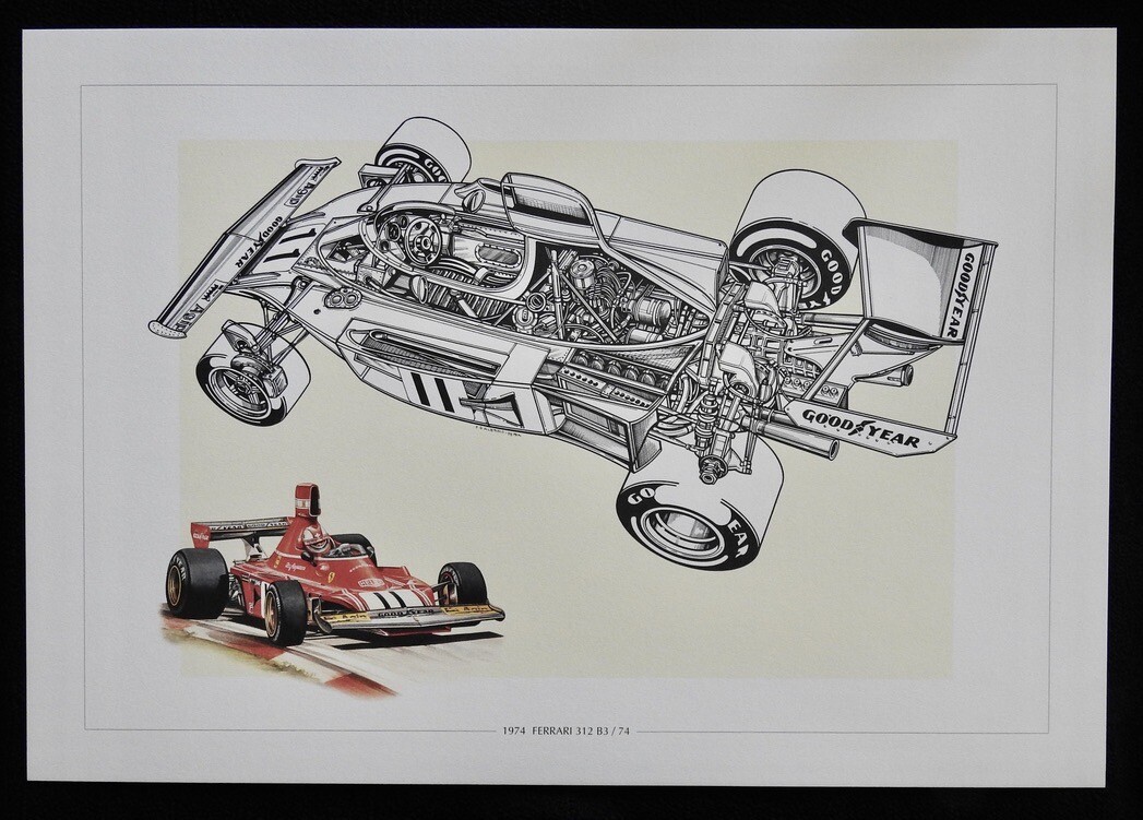 1974 Ferrari 312 B3/74 F1 D\'Alessio Ltd Ed Art Print Cutaway Technical Drawing