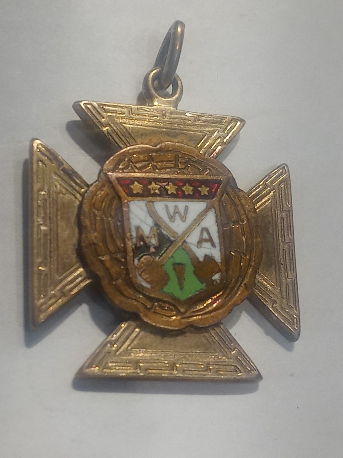 Modern Woodmen Of America Pin Award Attached To A Cross Pendant