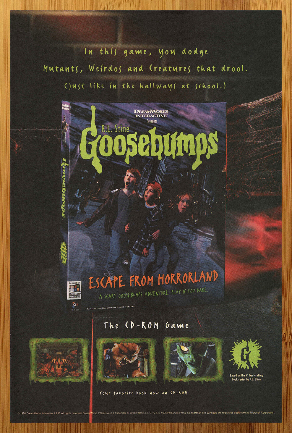 1996 Goosebumps Escape from Horrorland PC CD-ROM Print Ad/Poster RL Stine Promo