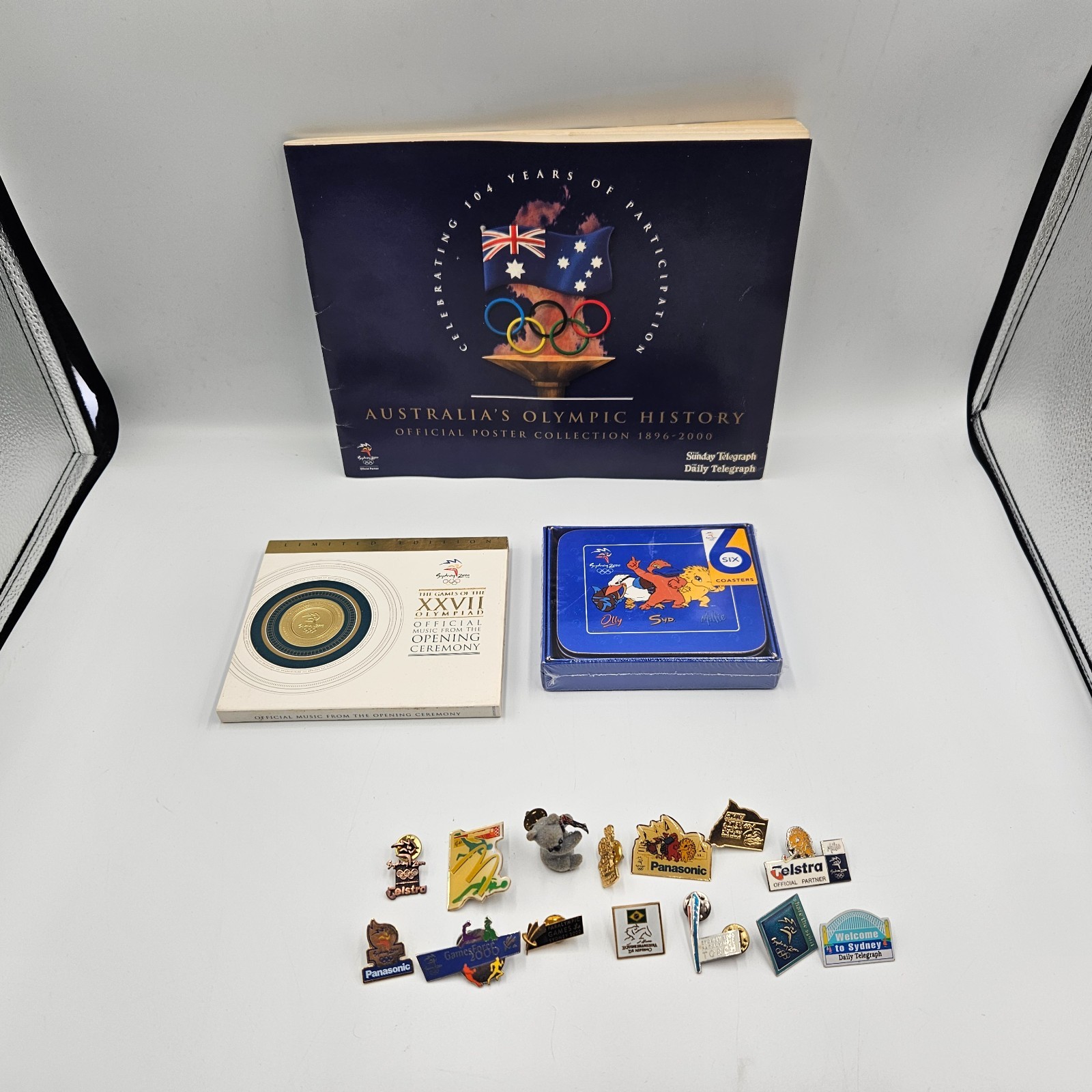 Olympics 2000 Sydney Collectable Memorabilia - Poster Book, CD, Coasters, Pins