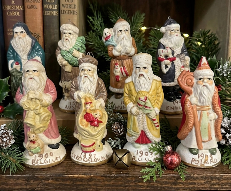 Vintage 1990s Hermitage Santas of the World Ornaments 8 Pc. Set International