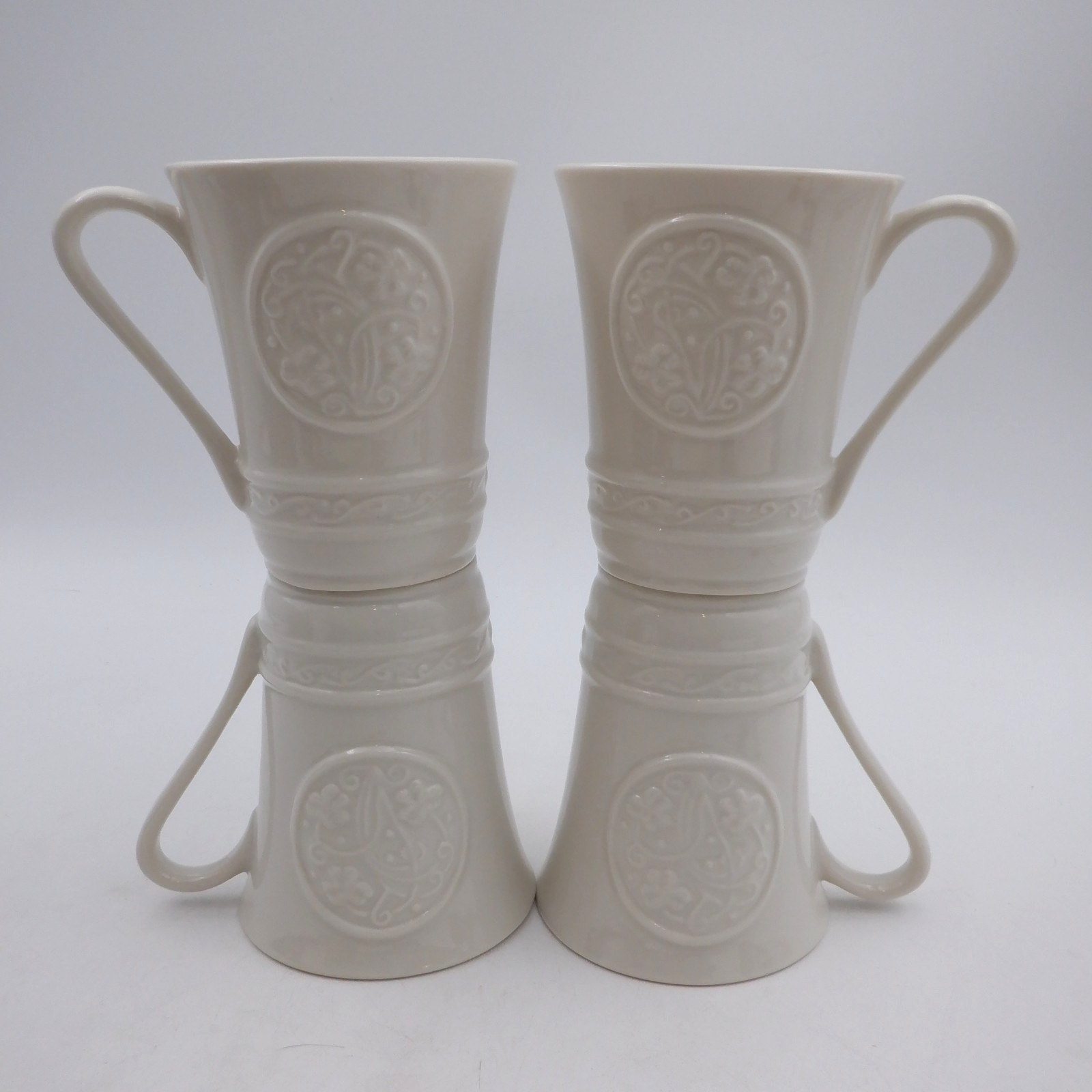 Beleek  Set OF 4   Celtic Shamrock Parian Porcelain Coffee Cups / Mugs  Ireland