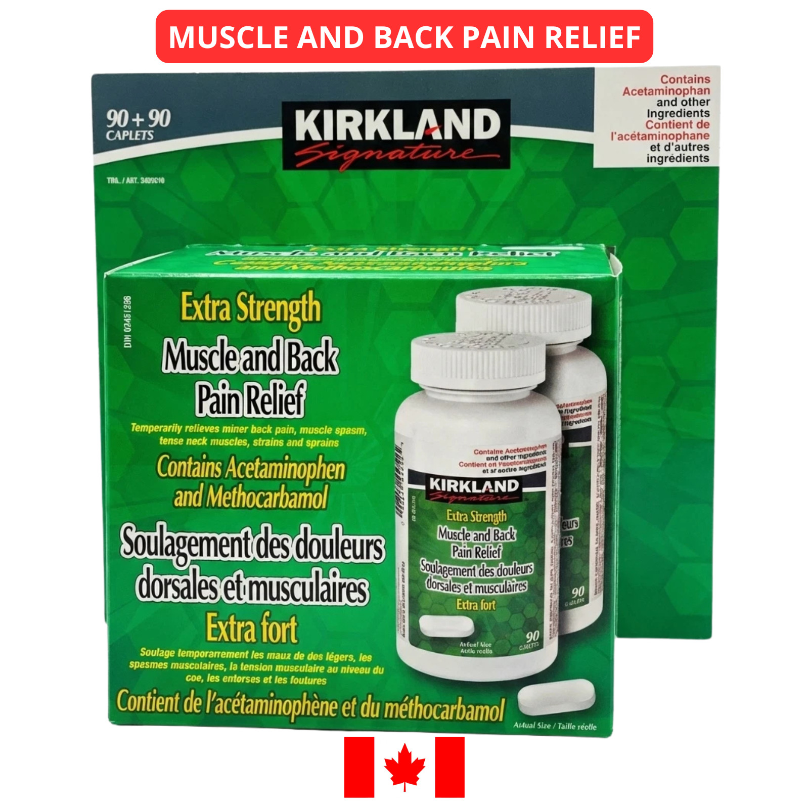 KIRKLAND Extra Strength MUSCLE And BACK Pain Relief 2 x90 (180) CAPLETS EXP 2029