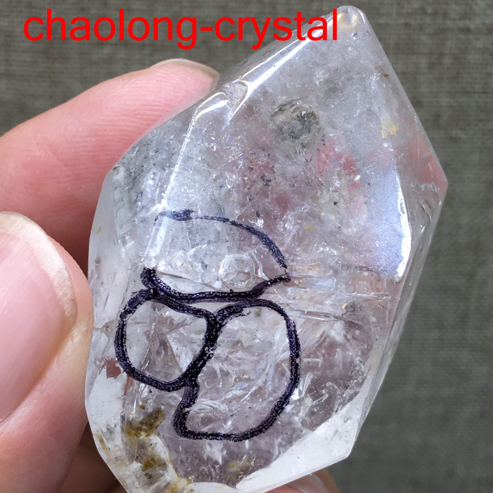 27g Natural 44mm Herkimer Diamond Enhydro healing Crystal Gem&moving water drop