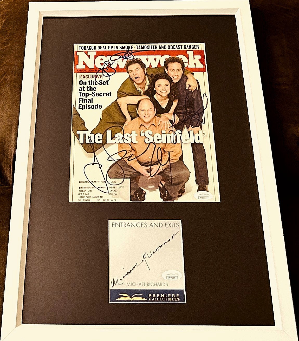 SEINFELD FULL CAST Jerry +3 signed 1998 Newsweek cover custom matted framed JSA