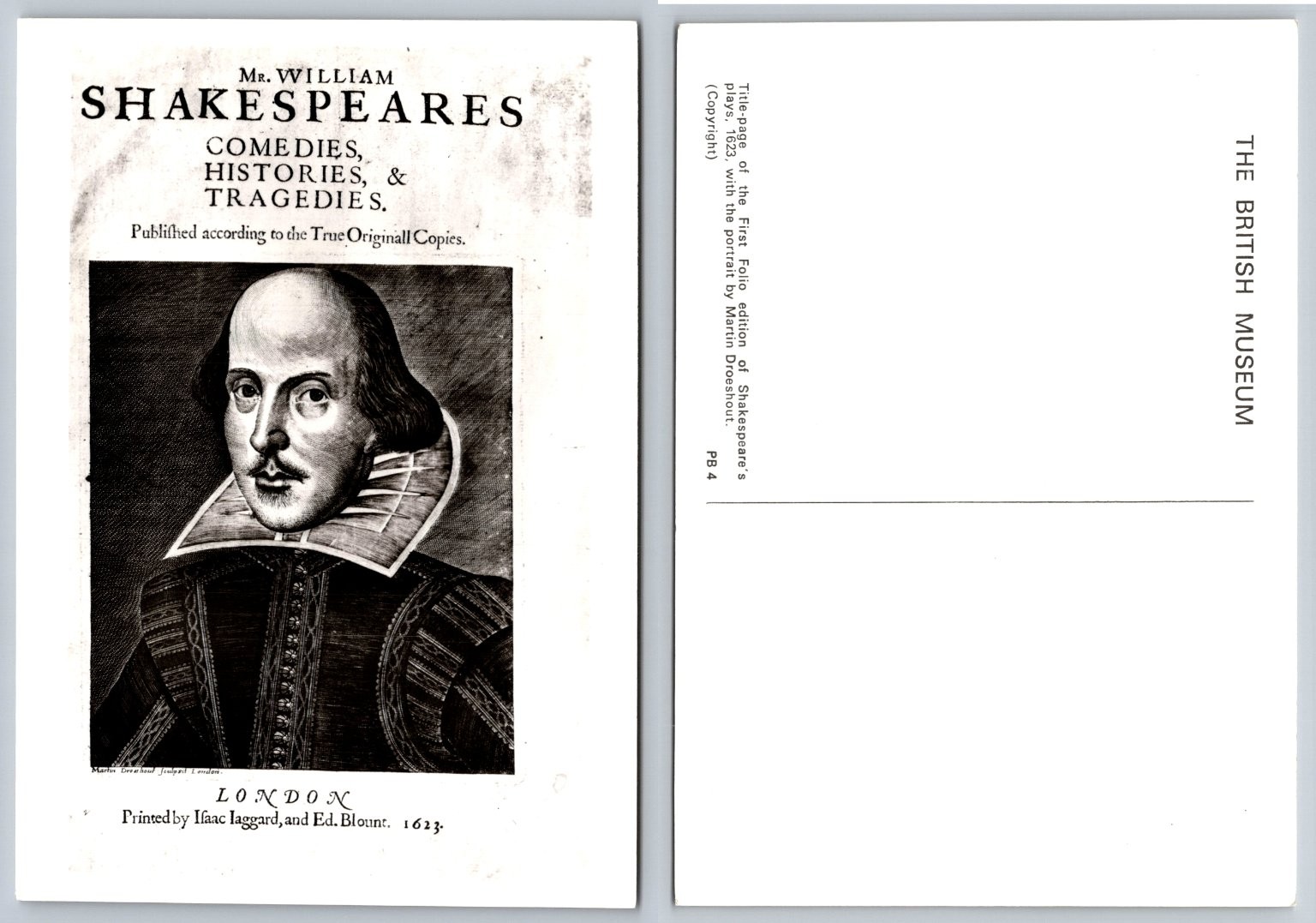 Shakespeare First Folio 1623 Portrait Postcard British Museum Droeshout