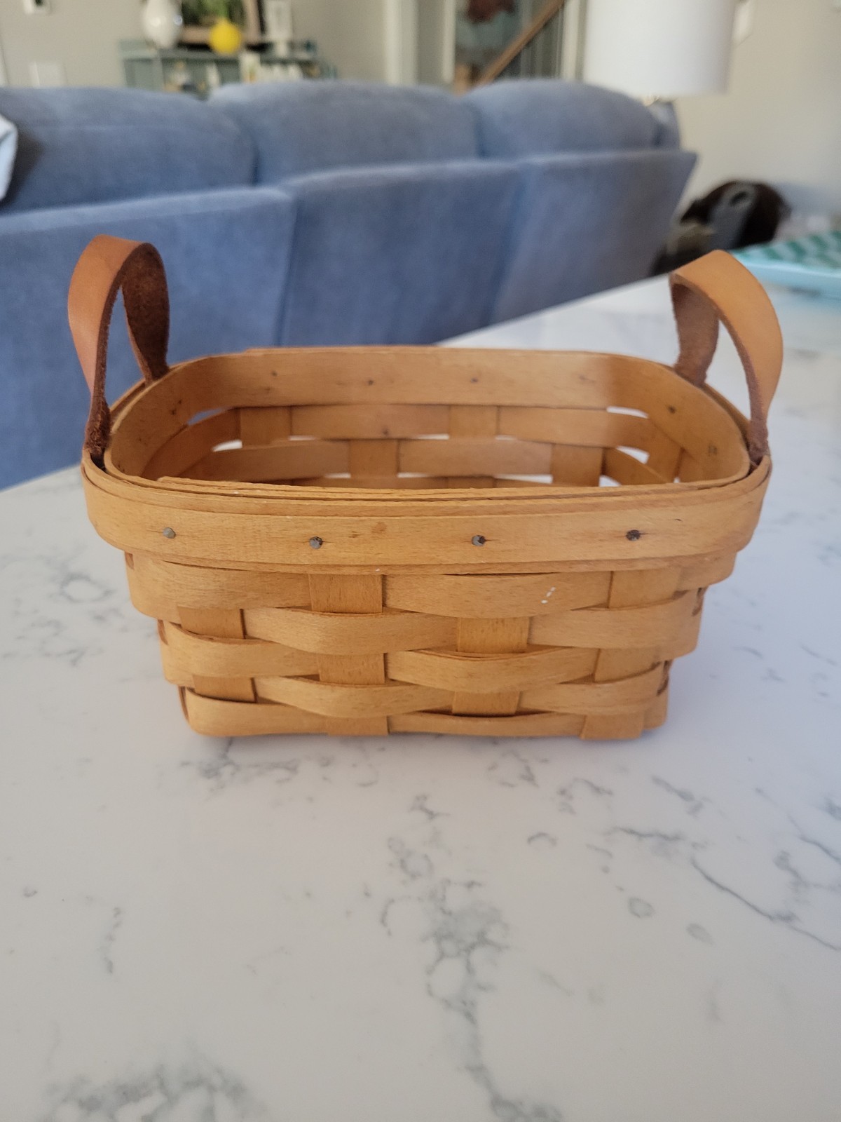 Authentic VTG Longaberger '95 Wood Split Basket Leather Handles Signed