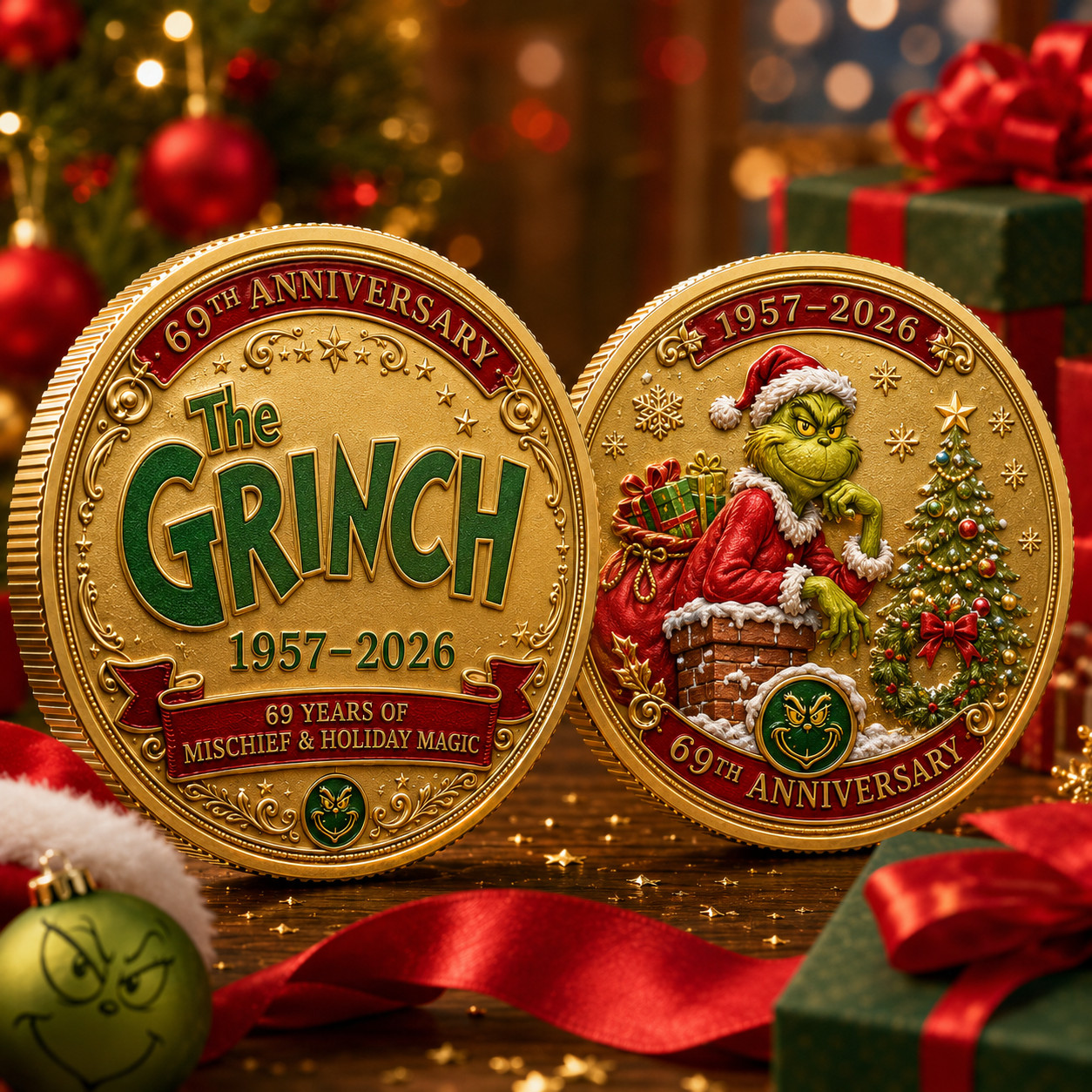 The Grinch Commemorative Coin Collectible Christmas Holiday Challenge Token