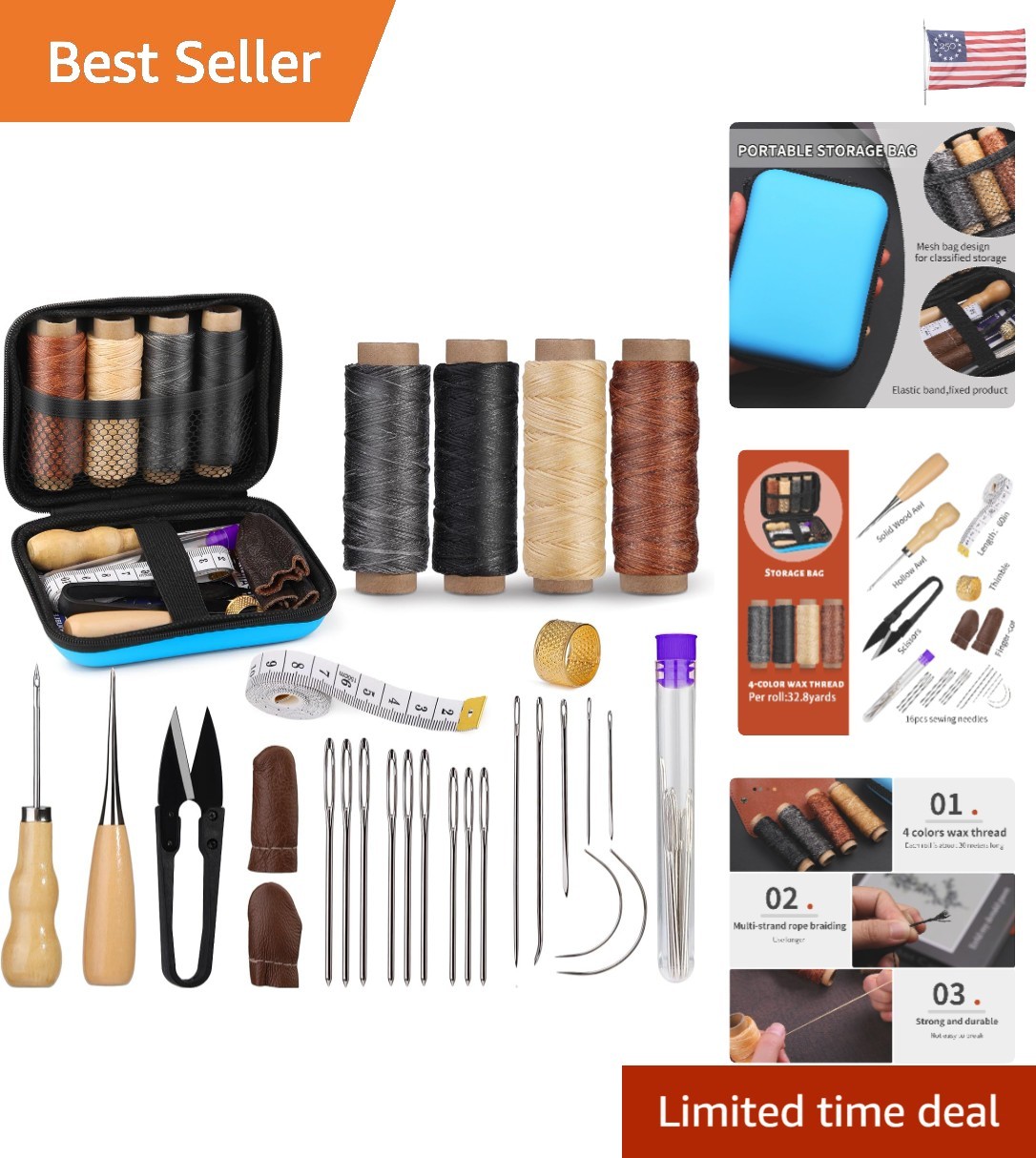 Morfen Leather Sewing Kit: 16-Piece Upholstery Repair Tools Set for DIY Crafting
