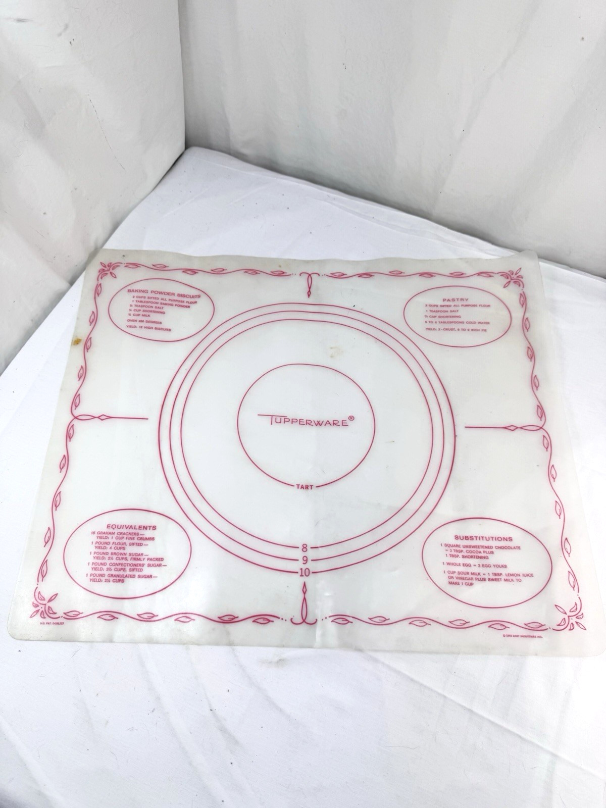 Vtg Tupperware Pastry Mat 1965 Plastic  Baking Guide Conversions USA Flexible FS
