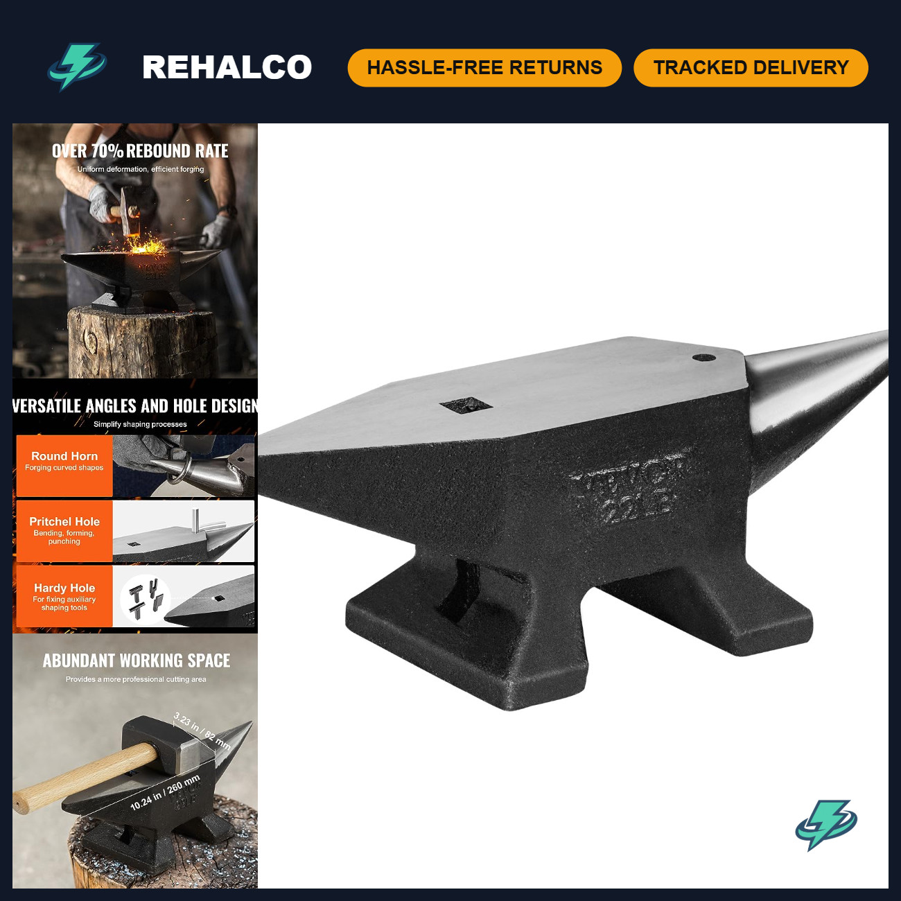 22Lbs Cast Steel Anvil, Heavy-Duty Blacksmith Tool, Round Horn & Square Hole, St