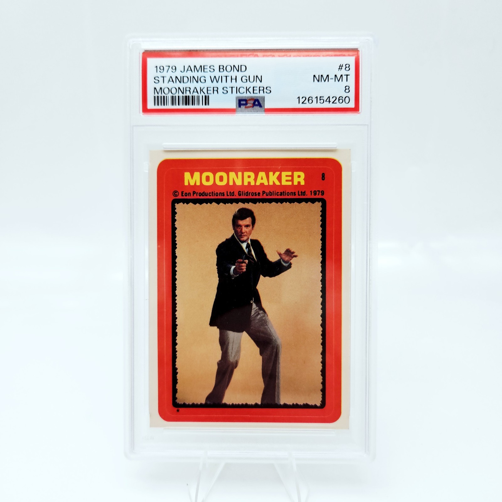1979 Topps James Bond Moonraker #8 PSA 8 Sticker Standing with Gun