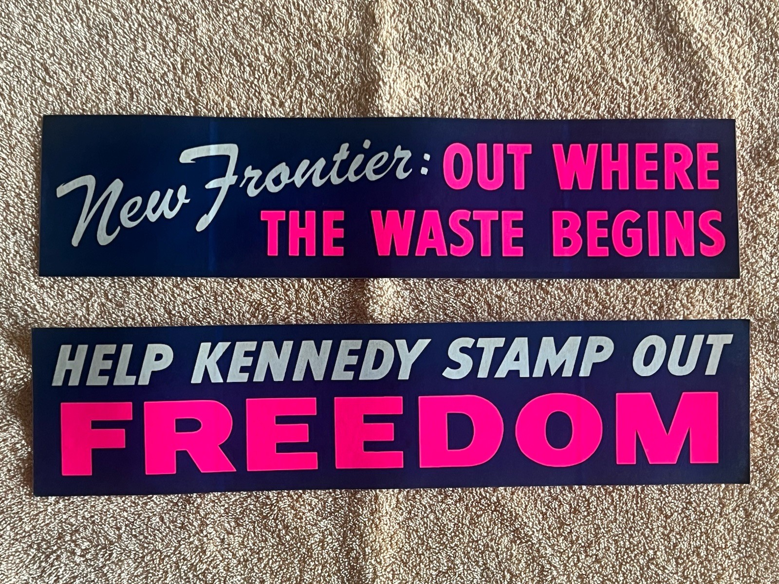 Set of 2 Anti JFK Kennedy Bumper Sticker New Frontier 1964 Presidential Election
